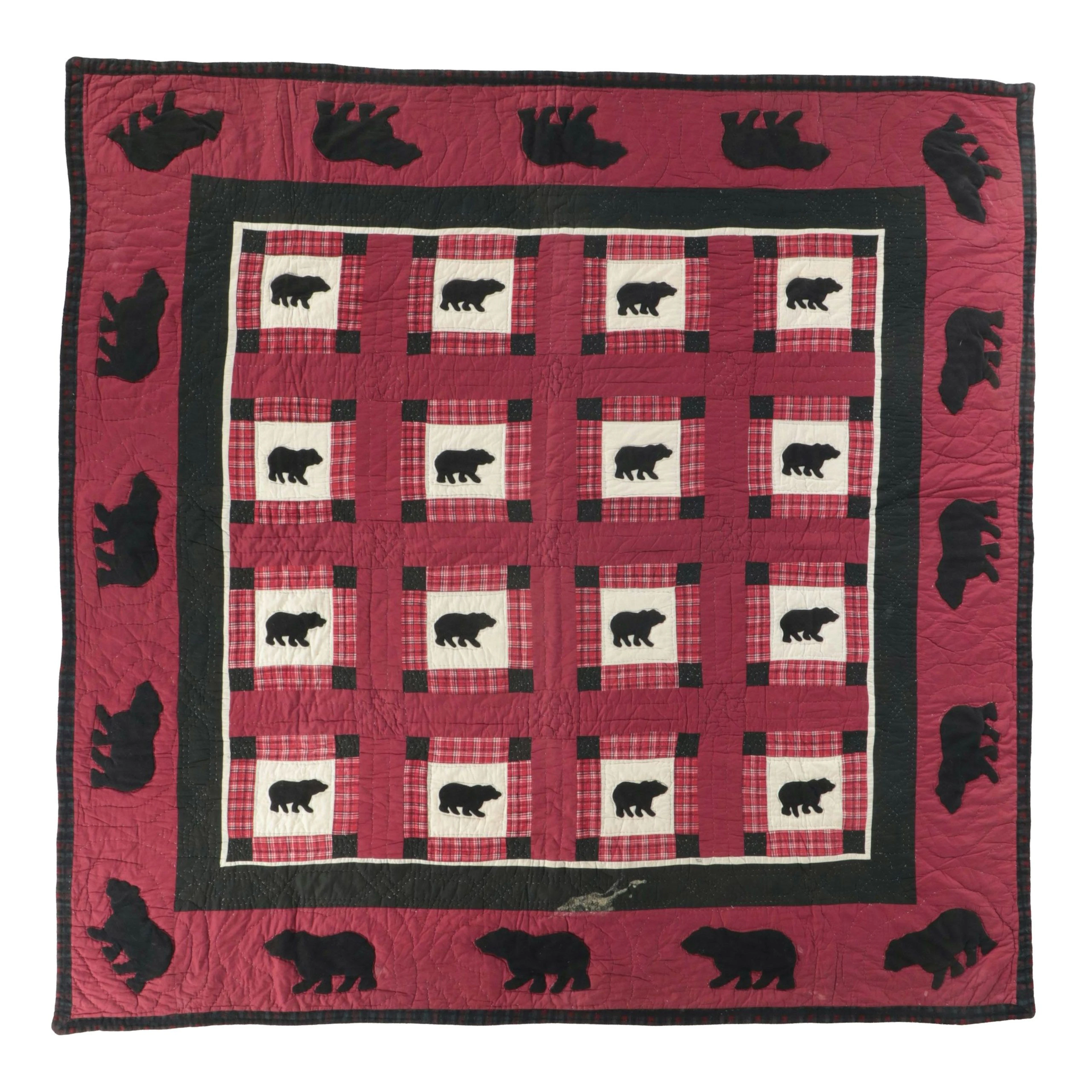 Woolrich "Bear Crossing" Hand-Stitched Patchwork Quilt, 20th C.