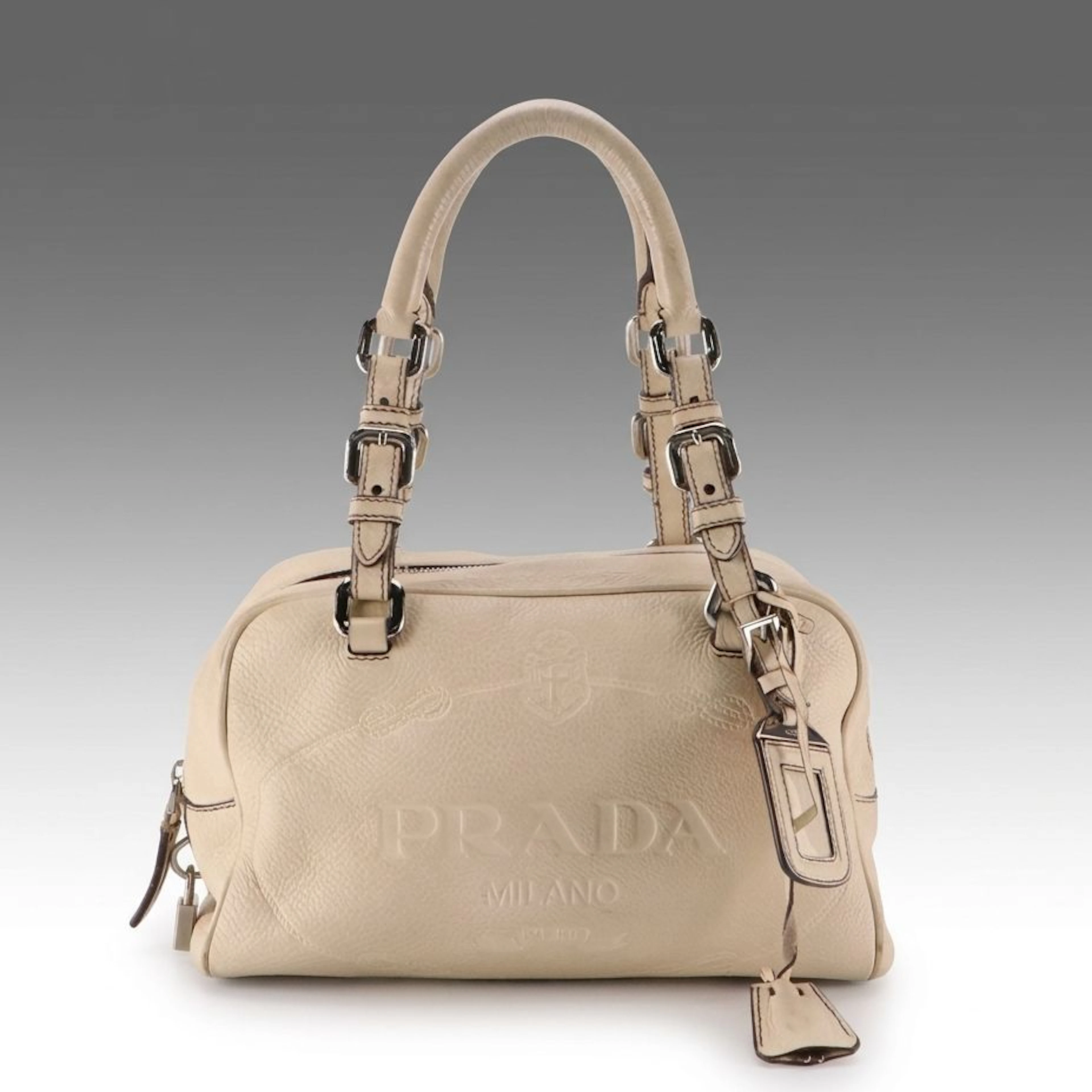 Prada Canapa Logo Vitello Daino Leather Shoulder Bag