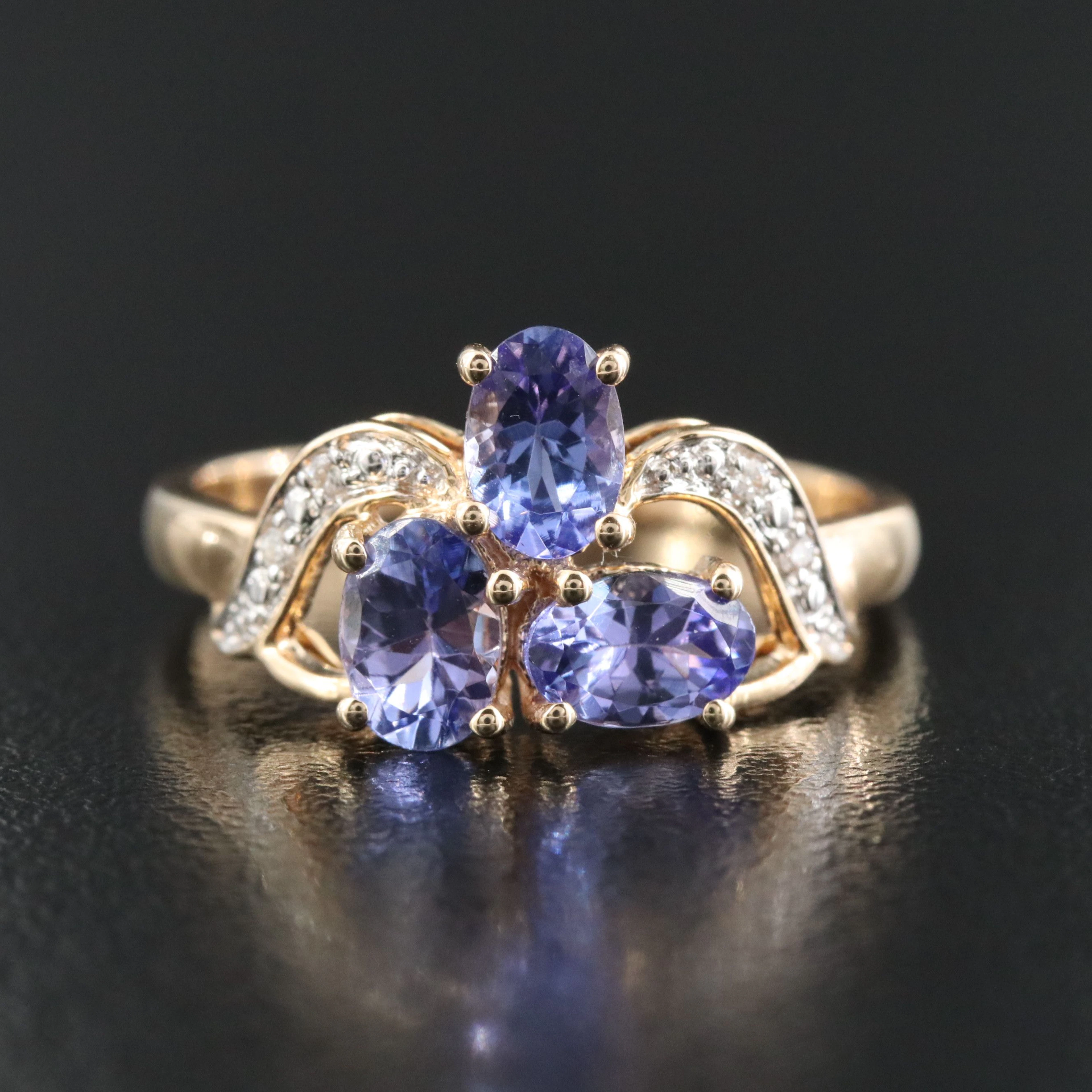 14K Tanzanite and Diamond Aigrette Style Ring