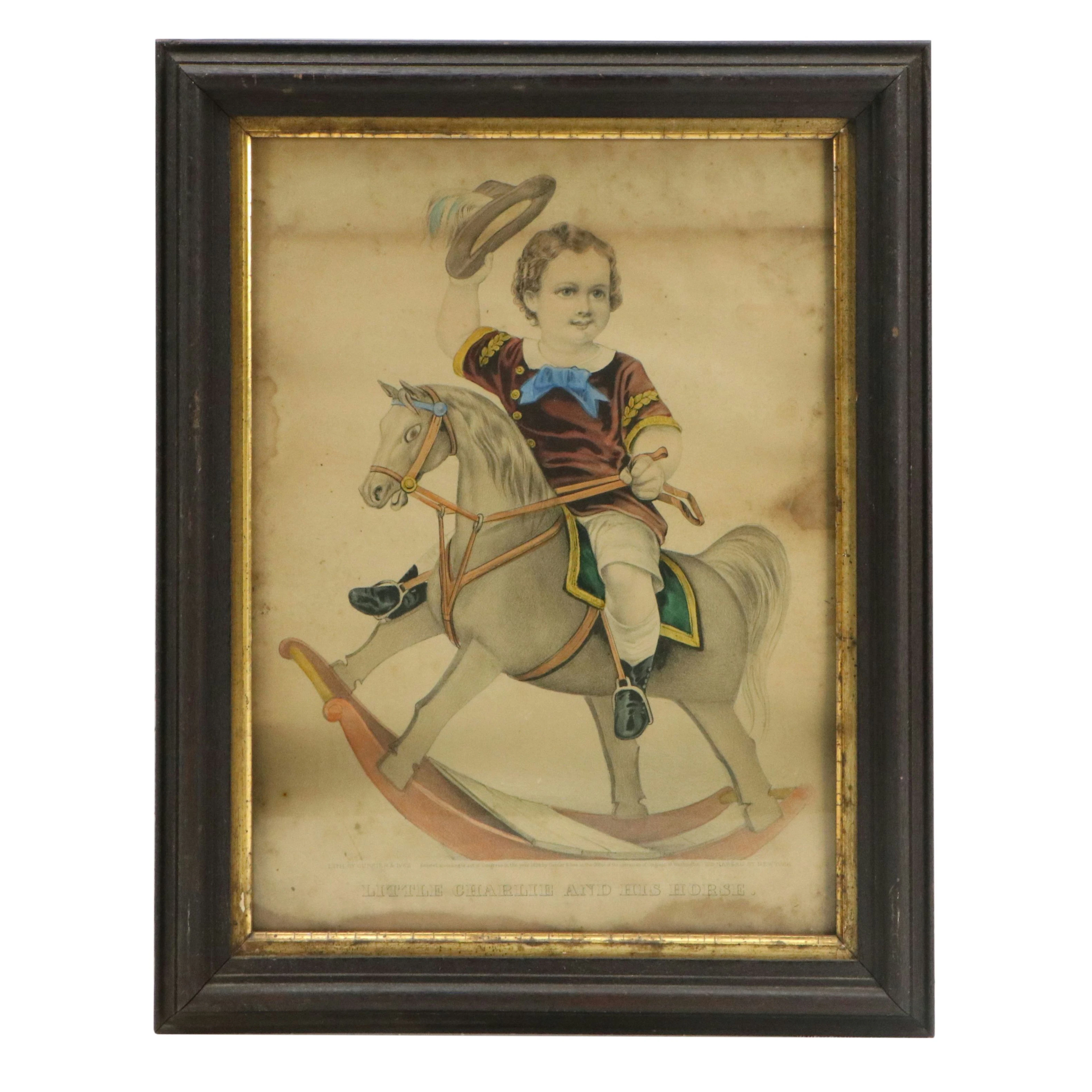 Currier & Ives Hand-Colored Lithograph "Little Charlie and His Horse," 1874