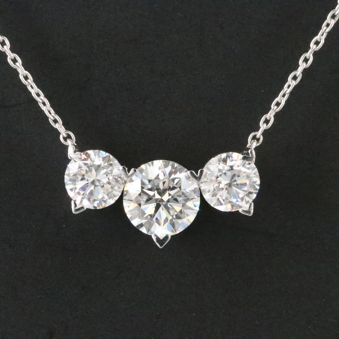 14K 2.00 CTW Lab Grown Diamond Three Stone Station Necklace with IGI Reports