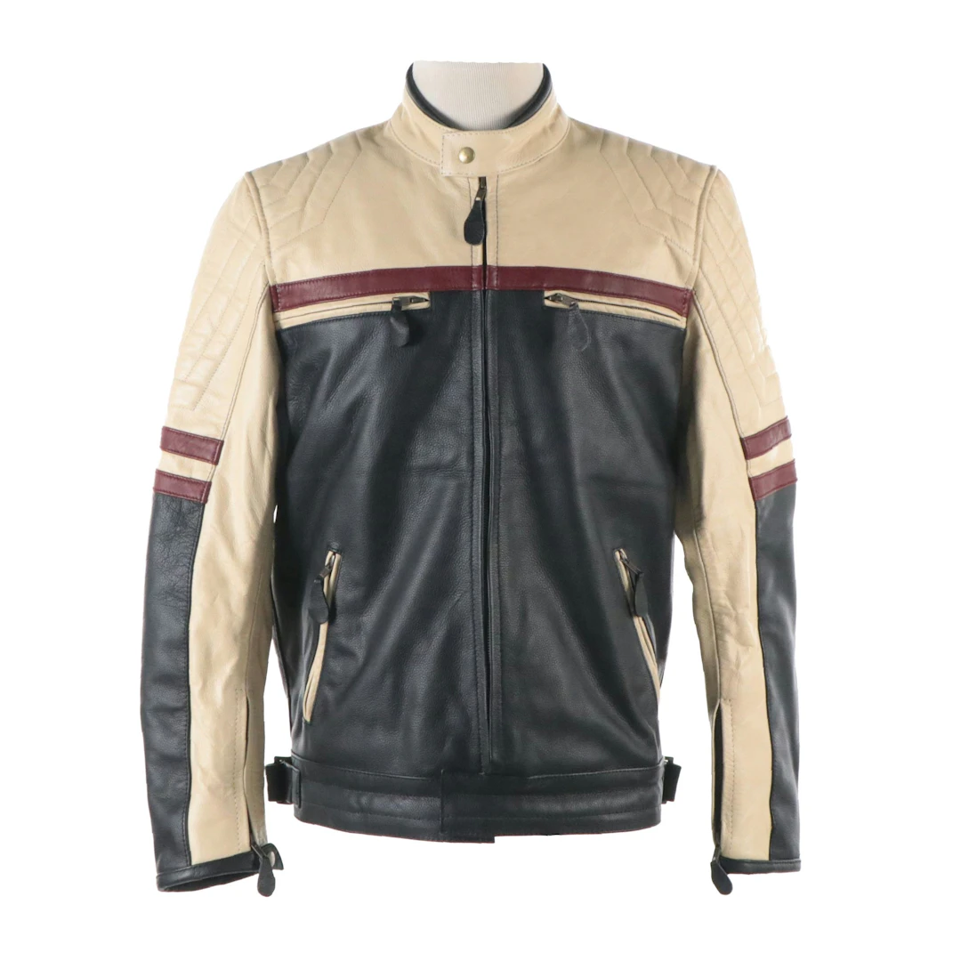 Men's Café Racer Moto Jacket in Tricolor Leather