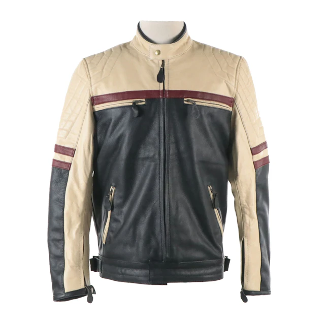 Men's Café Racer Moto Jacket in Tricolor Leather