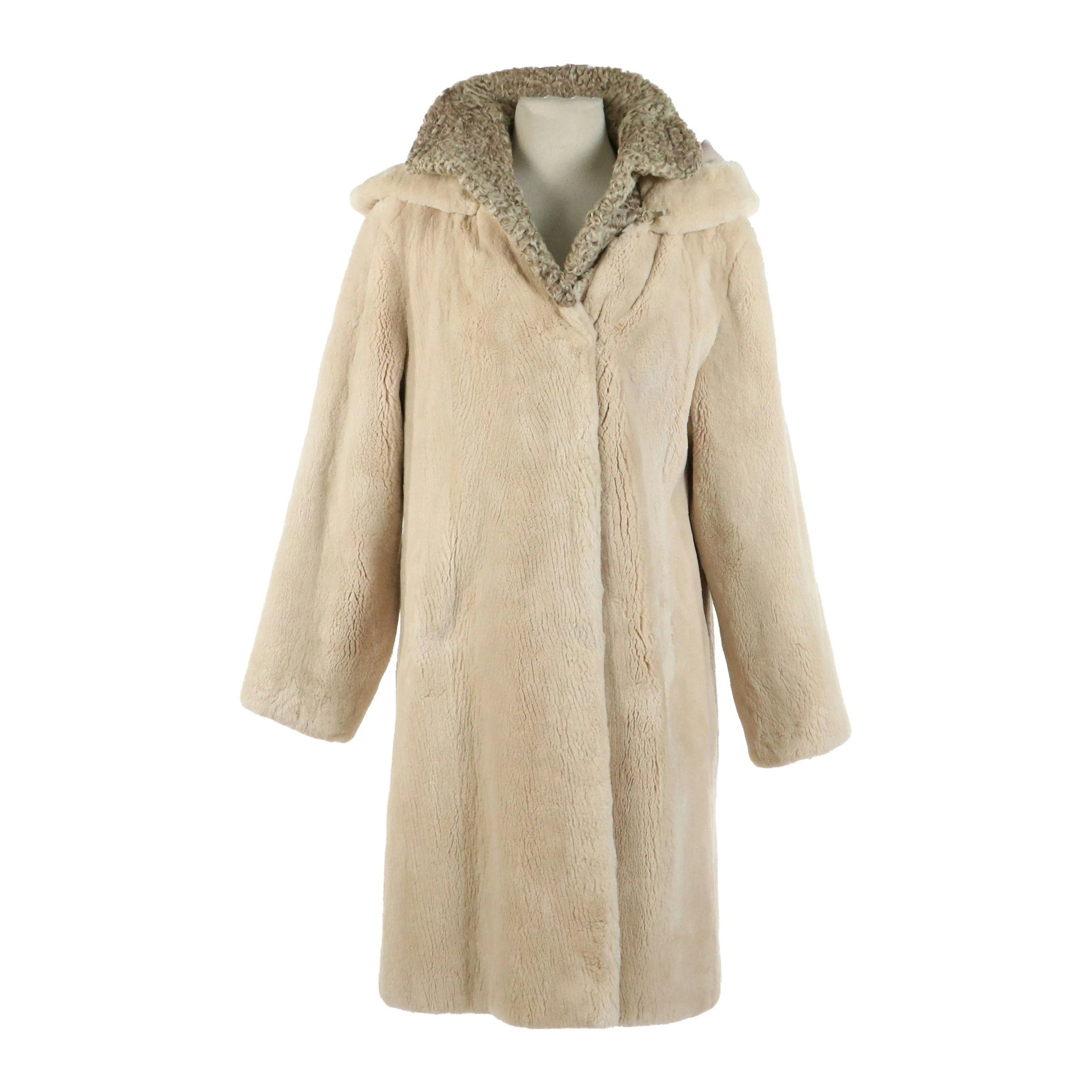 Christian Dior Sheared Beaver Fur Hooded Coat with Persian Lamb Fur Collar