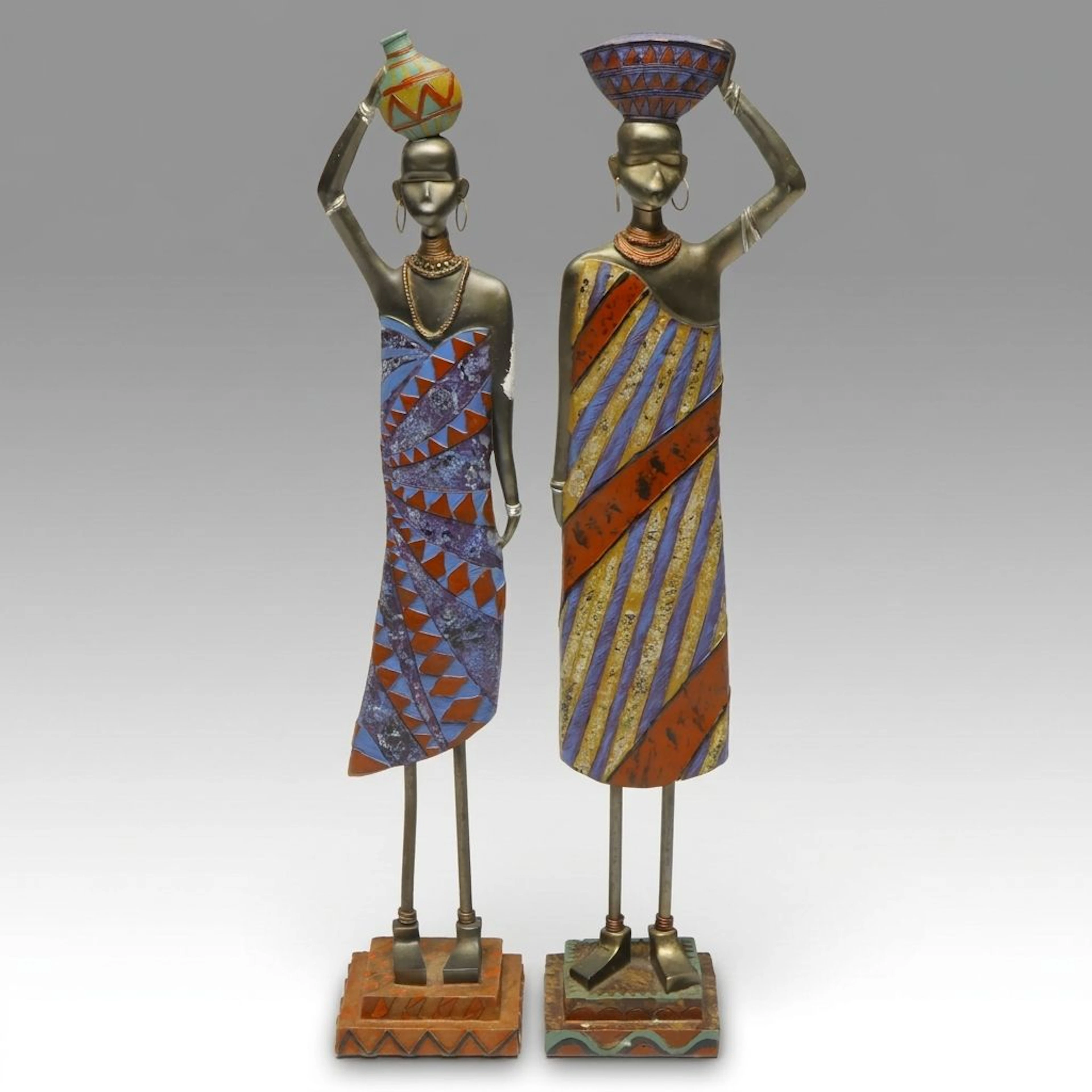 Pair of Contemporary Metal African Figurines