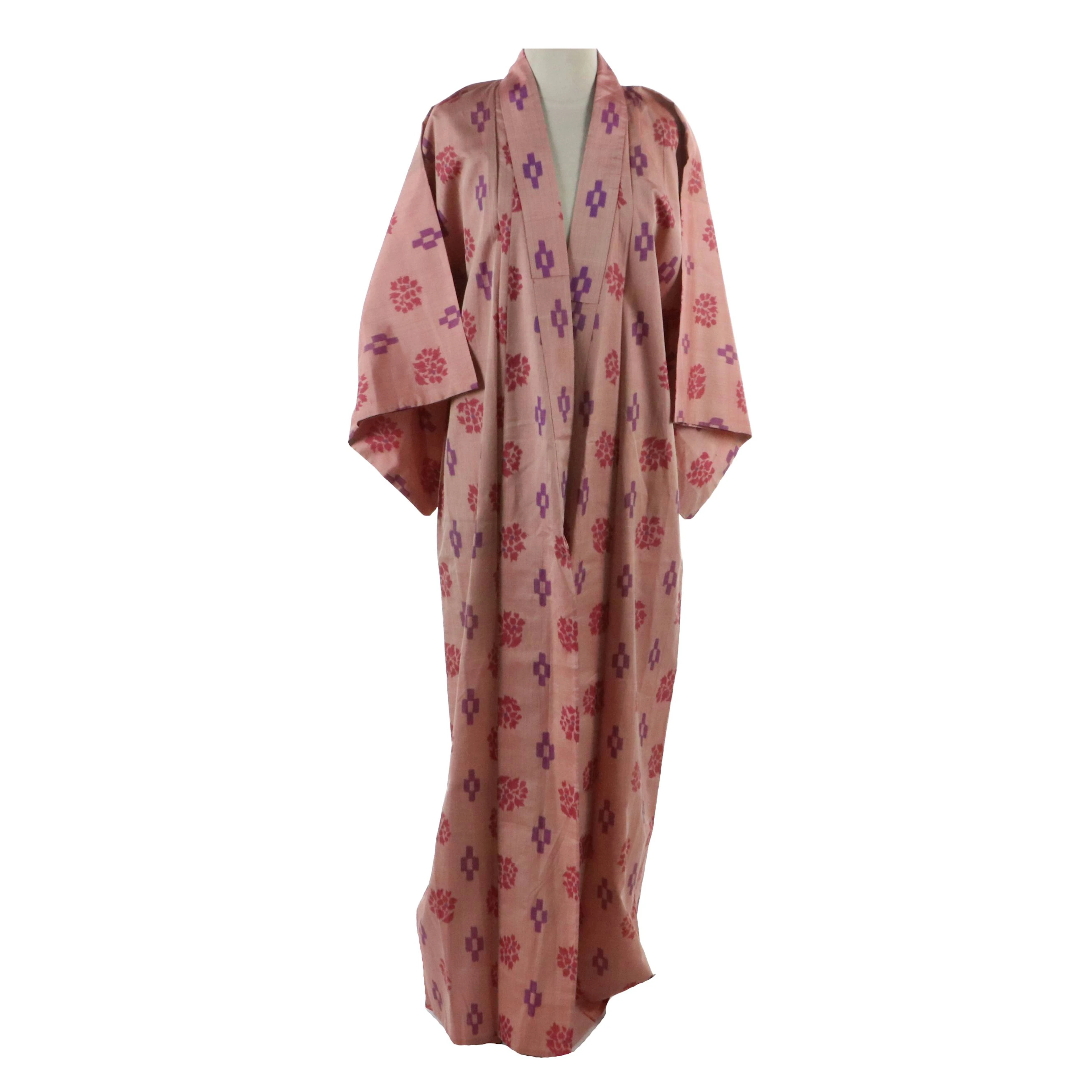 Vintage Japanese Hitoe Kasuri Kimono in Tsumugi Silk