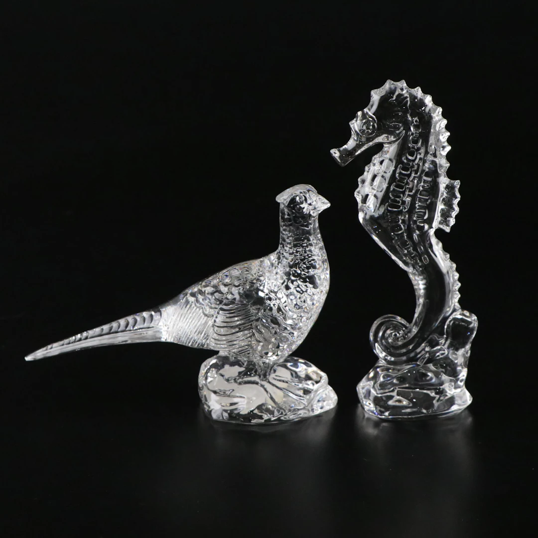 Waterford "Seahorse" and "Pheasant" Crystal Figurines