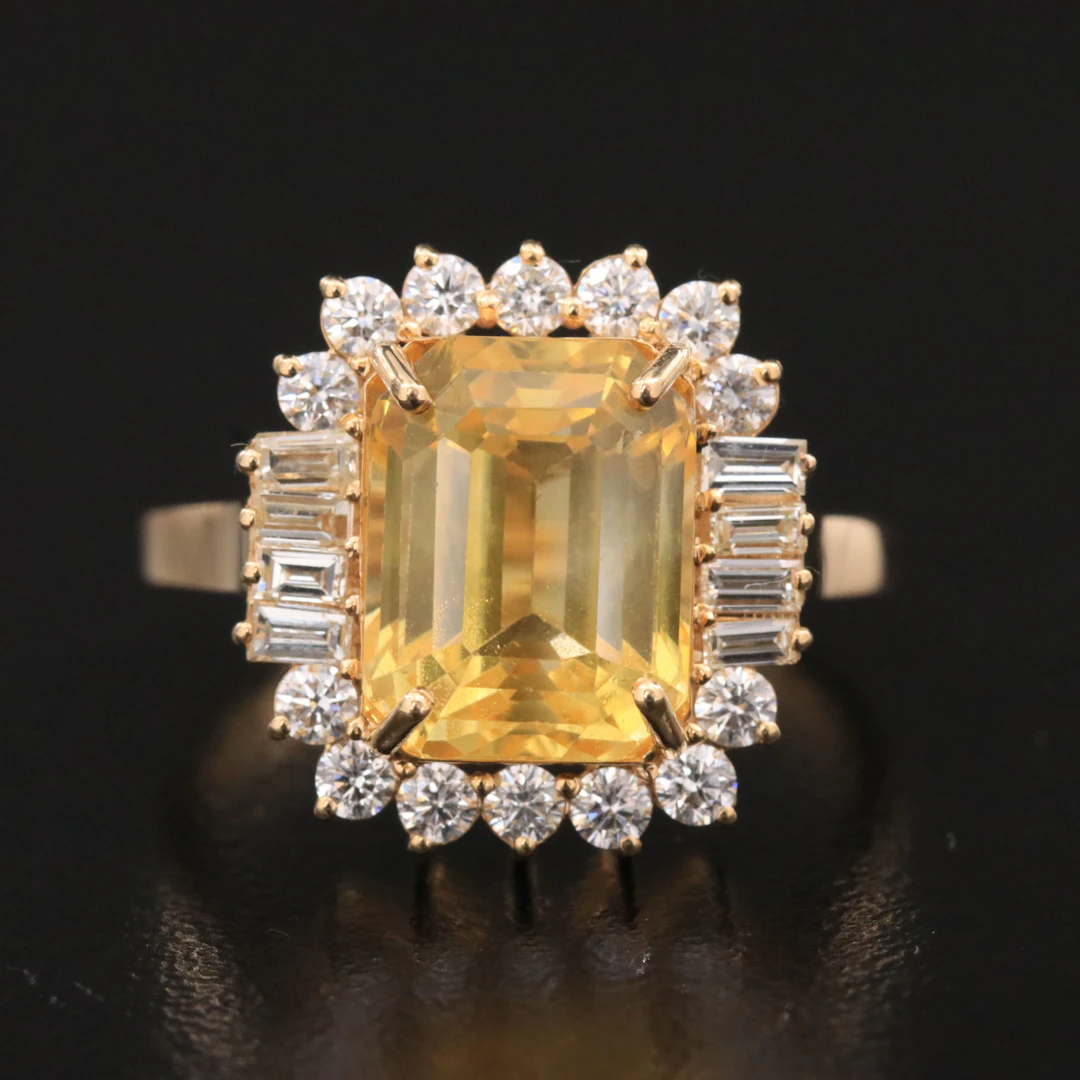18K 6.28 CT Unheated Ceylon Yellow Sapphire and Diamond Ring with GIA Reports