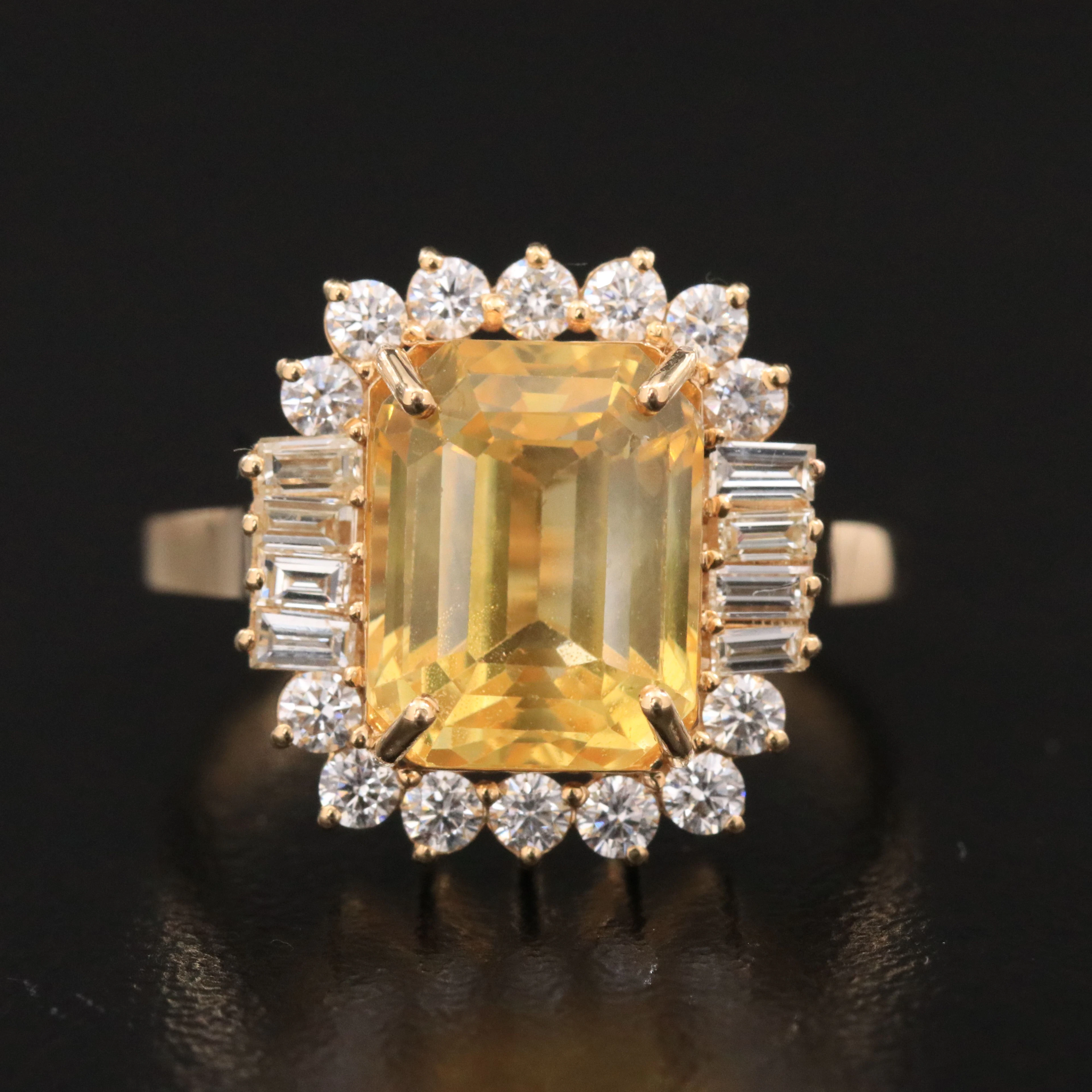 18K 6.28 CT Unheated Ceylon Yellow Sapphire and Diamond Ring with GIA Reports
