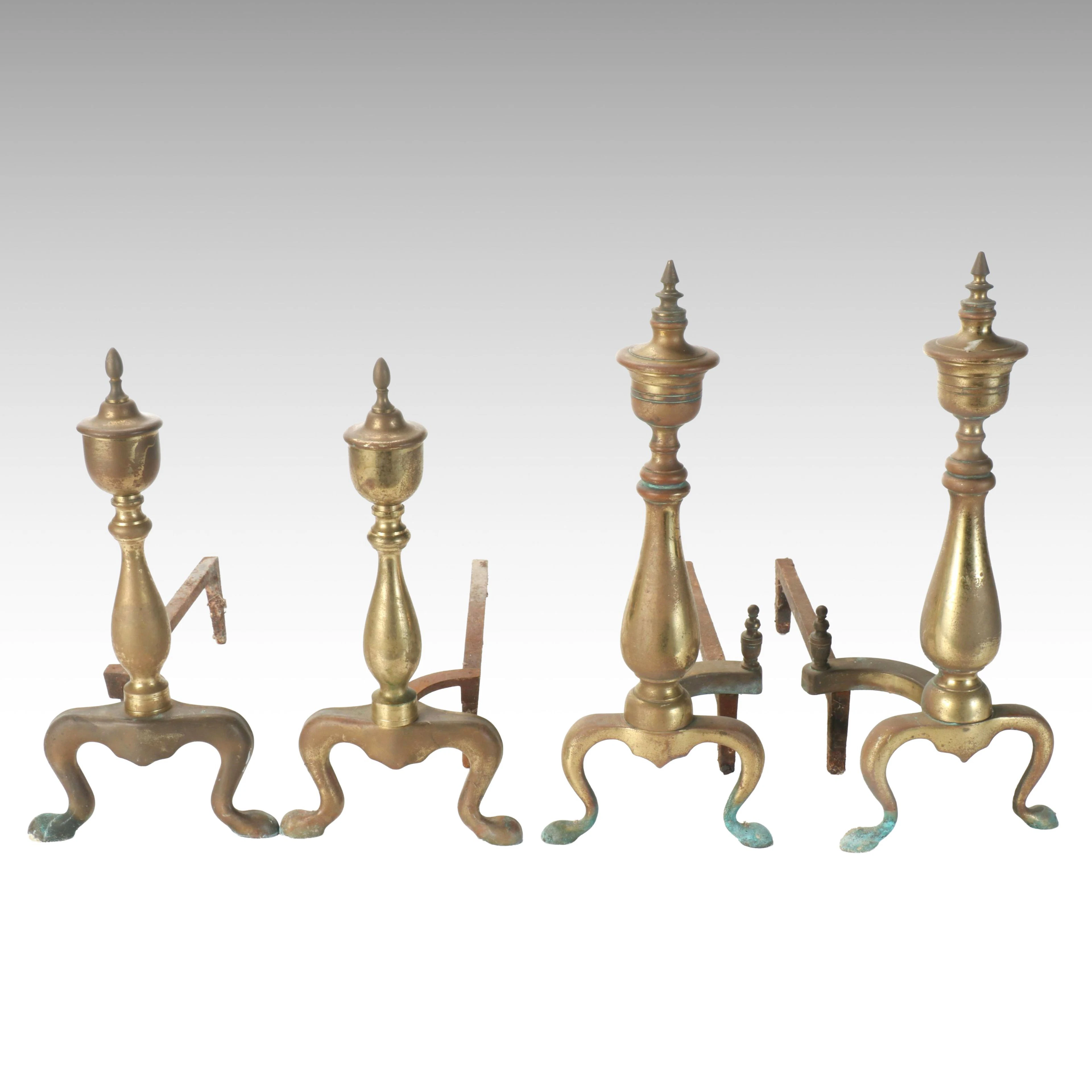 Chippendale Style Brass Andirons, 20th Century