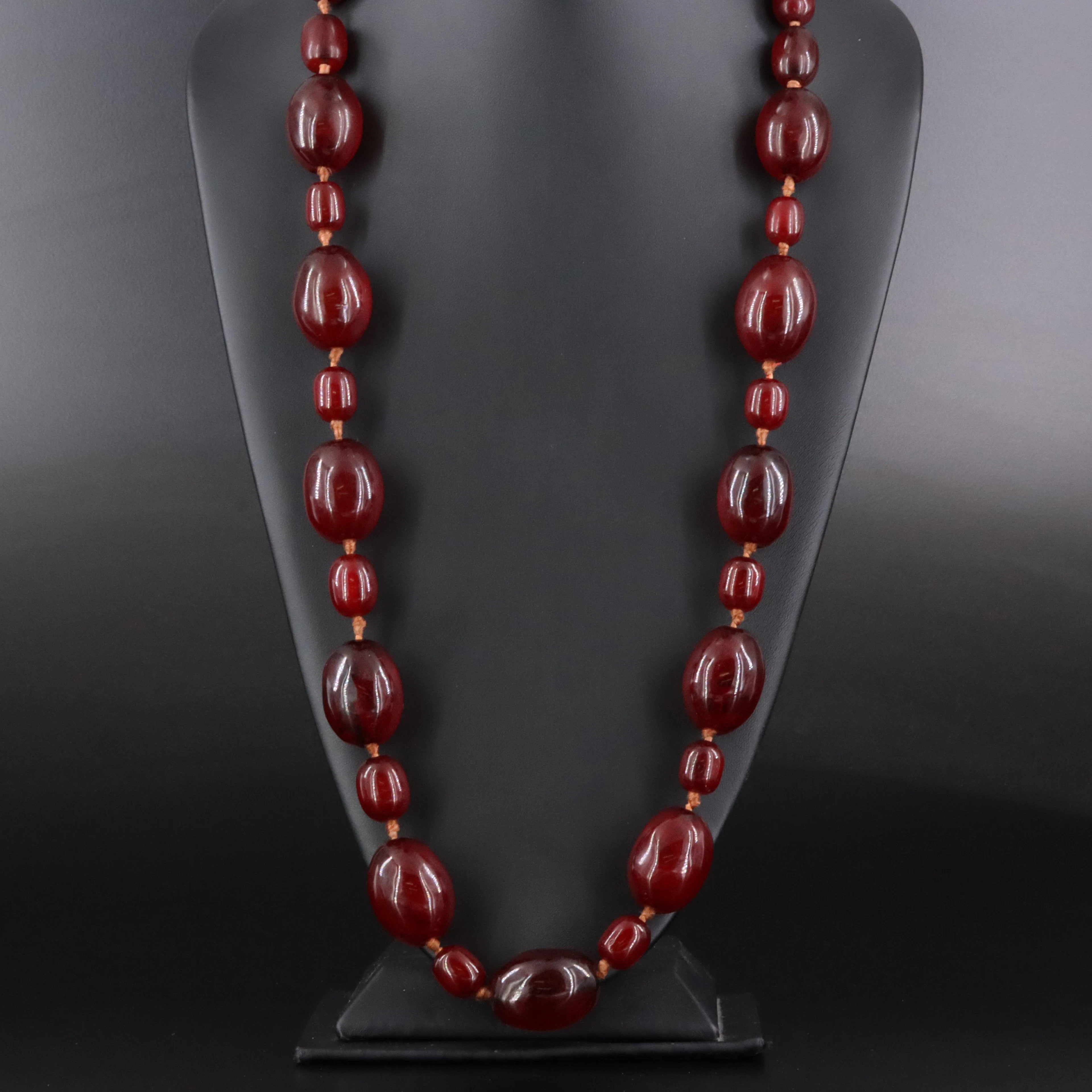 Cherry Amber Marbled Bakelite Bead Necklace