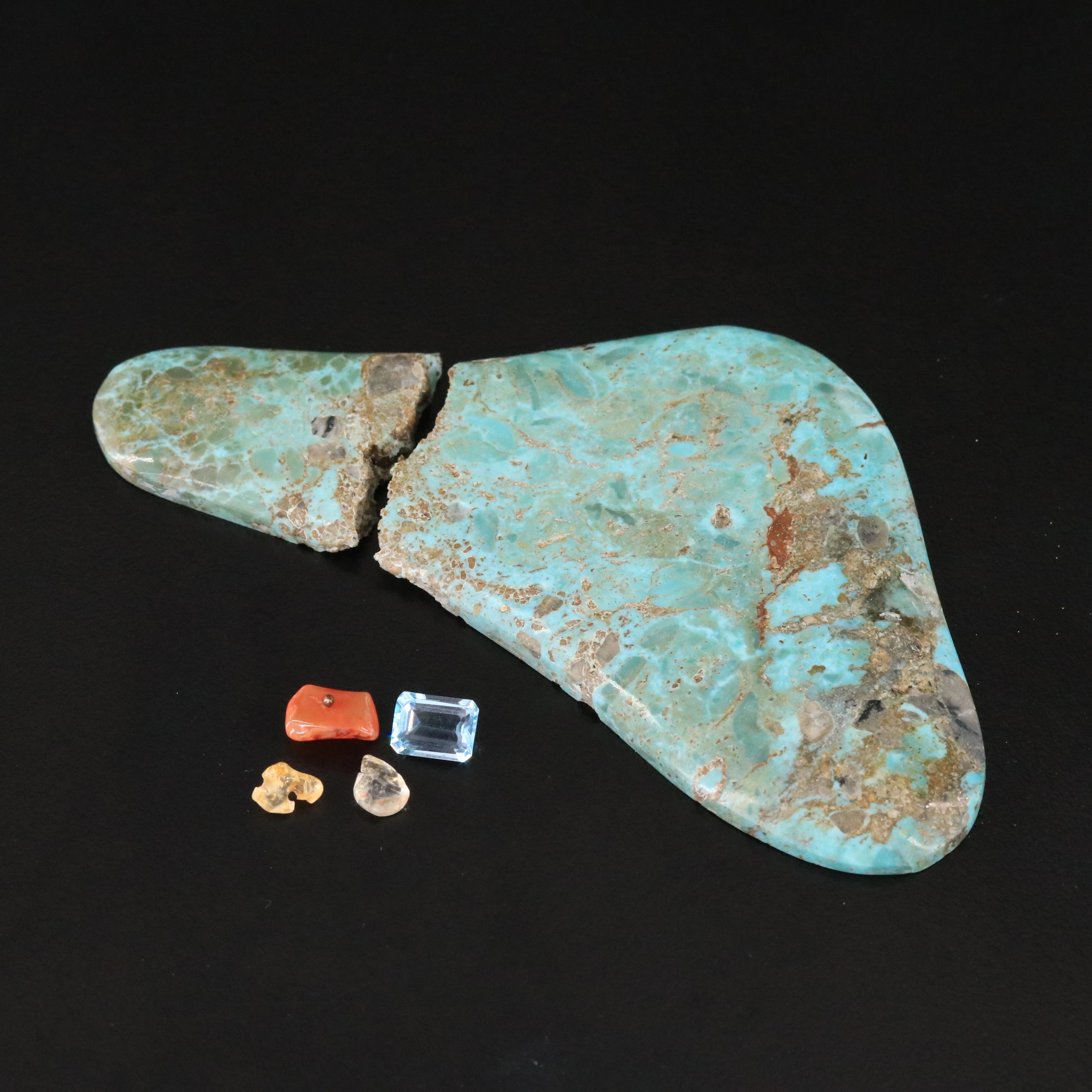 Loose Gemstones Featuring Turquoise, Blue Topaz and Carnelian
