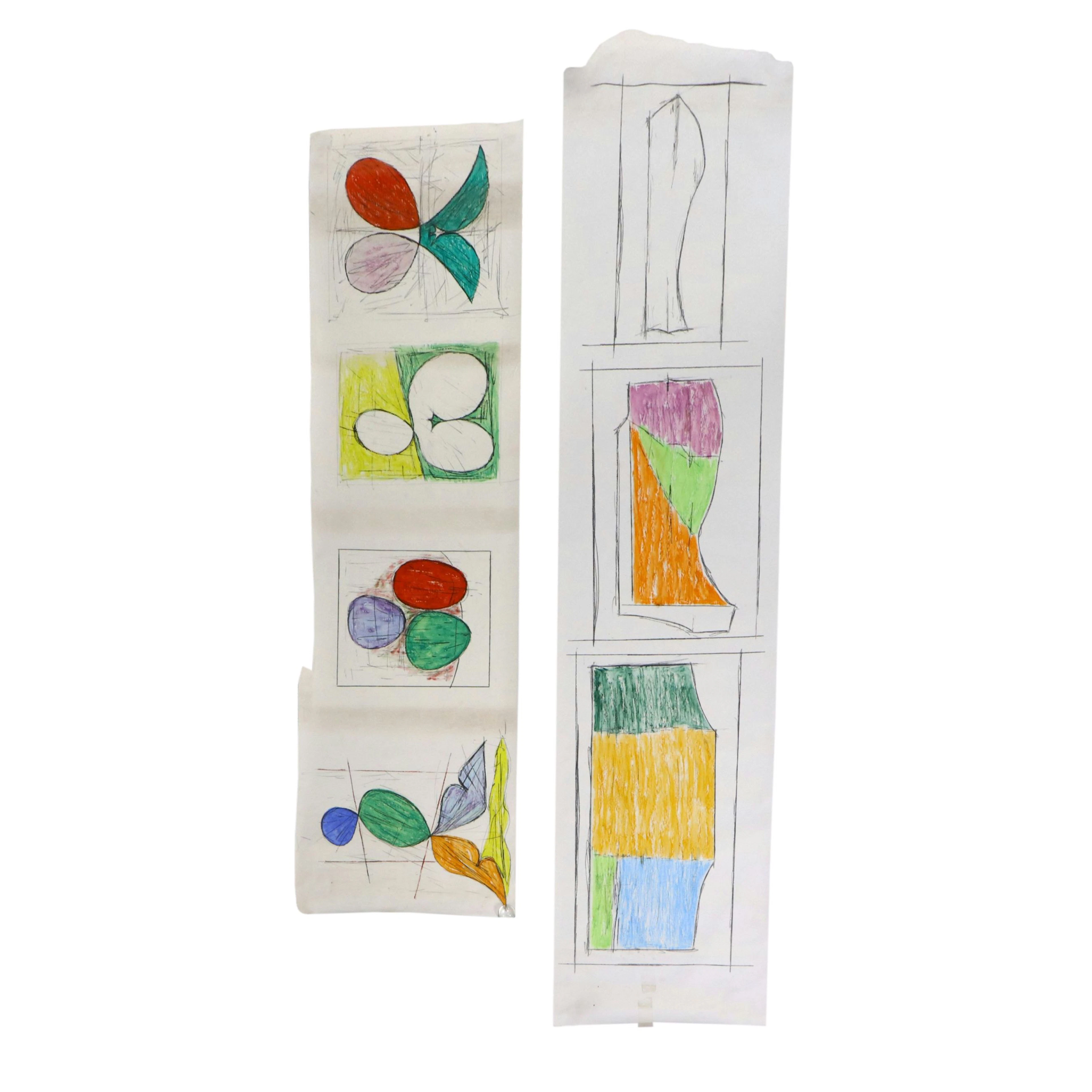 Achi Sullo Modernist Pastel Drawings, Mid to Late 20th Century