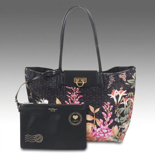 Salvatore Ferragamo Gancini Floral Nylon Tote Bag with Pouch