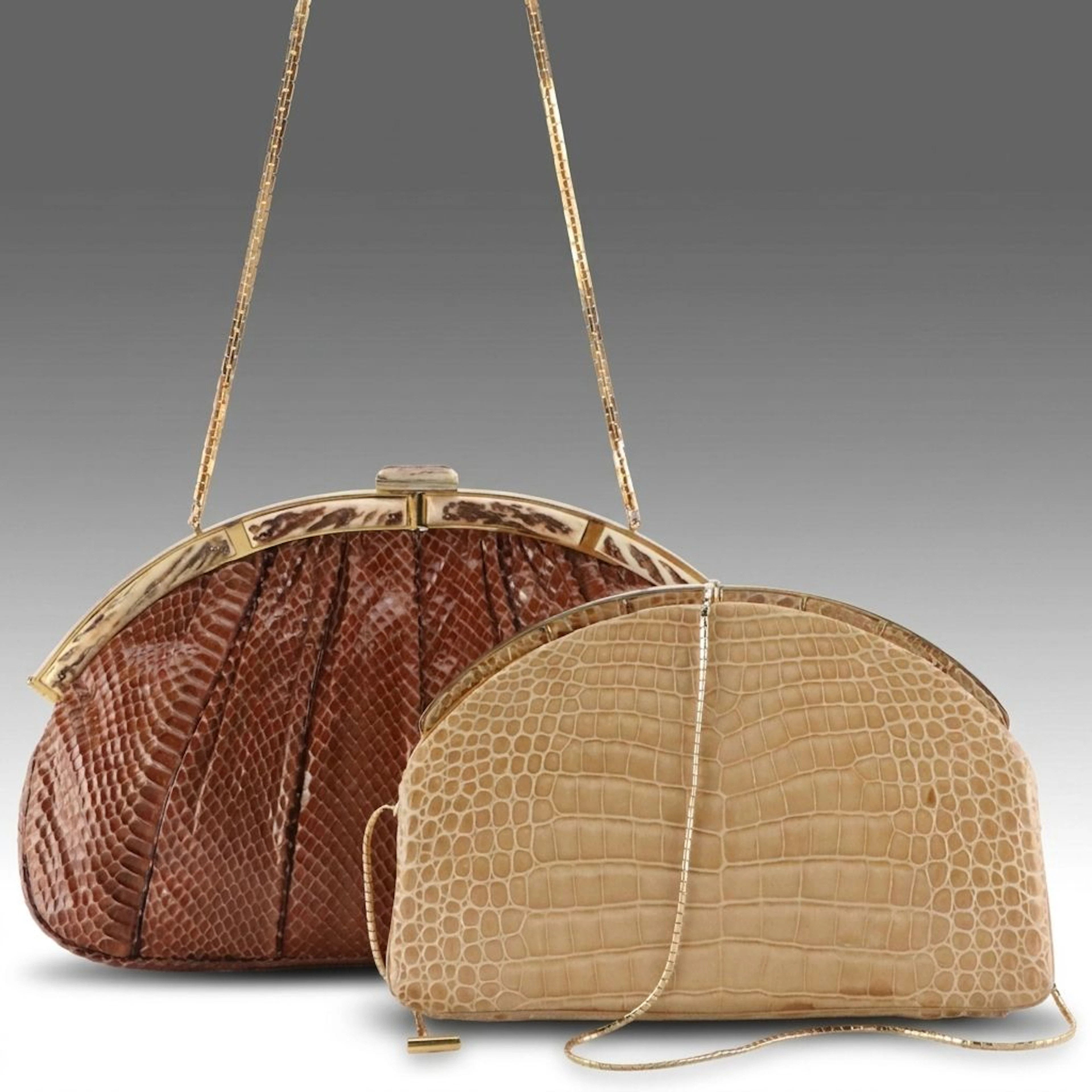 Judith Leiber Karung Snakeskin/Antler and Glossy Alligator Evening Bags