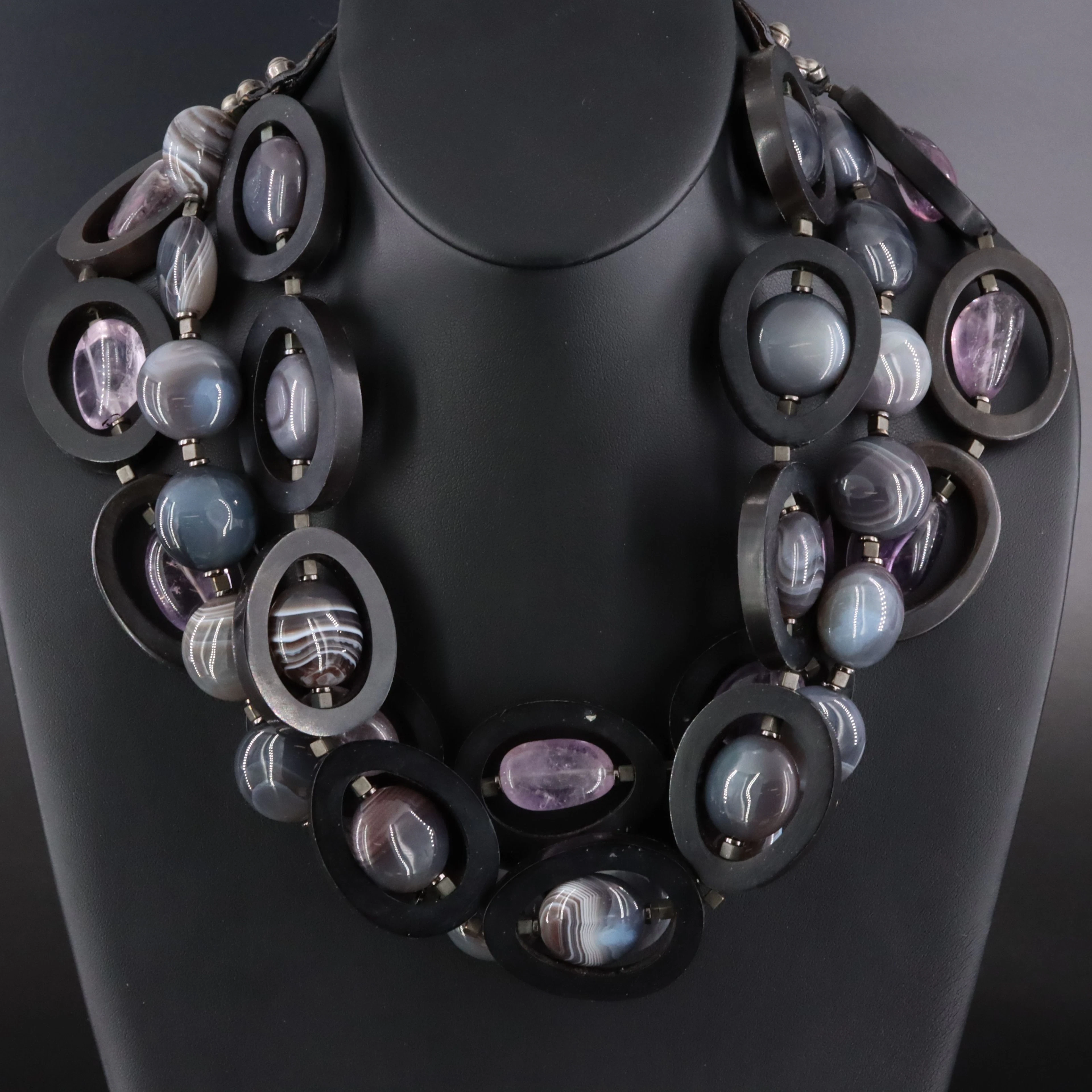 Artisan Amethyst, Agate & Horn Layered Necklace
