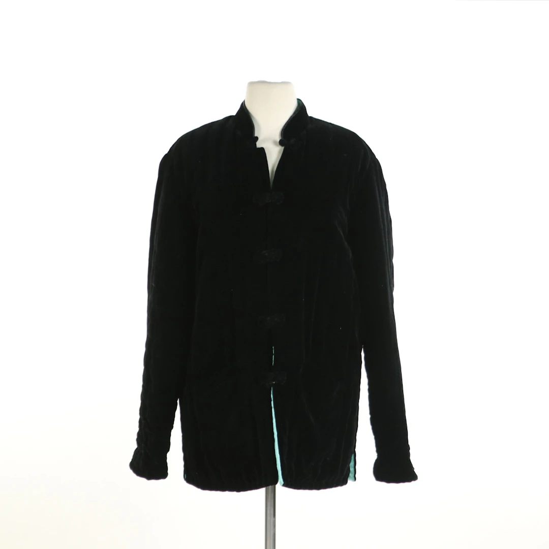 Indo-Chic Mandarin Collar Quilted Jacket in Velvet and Silk