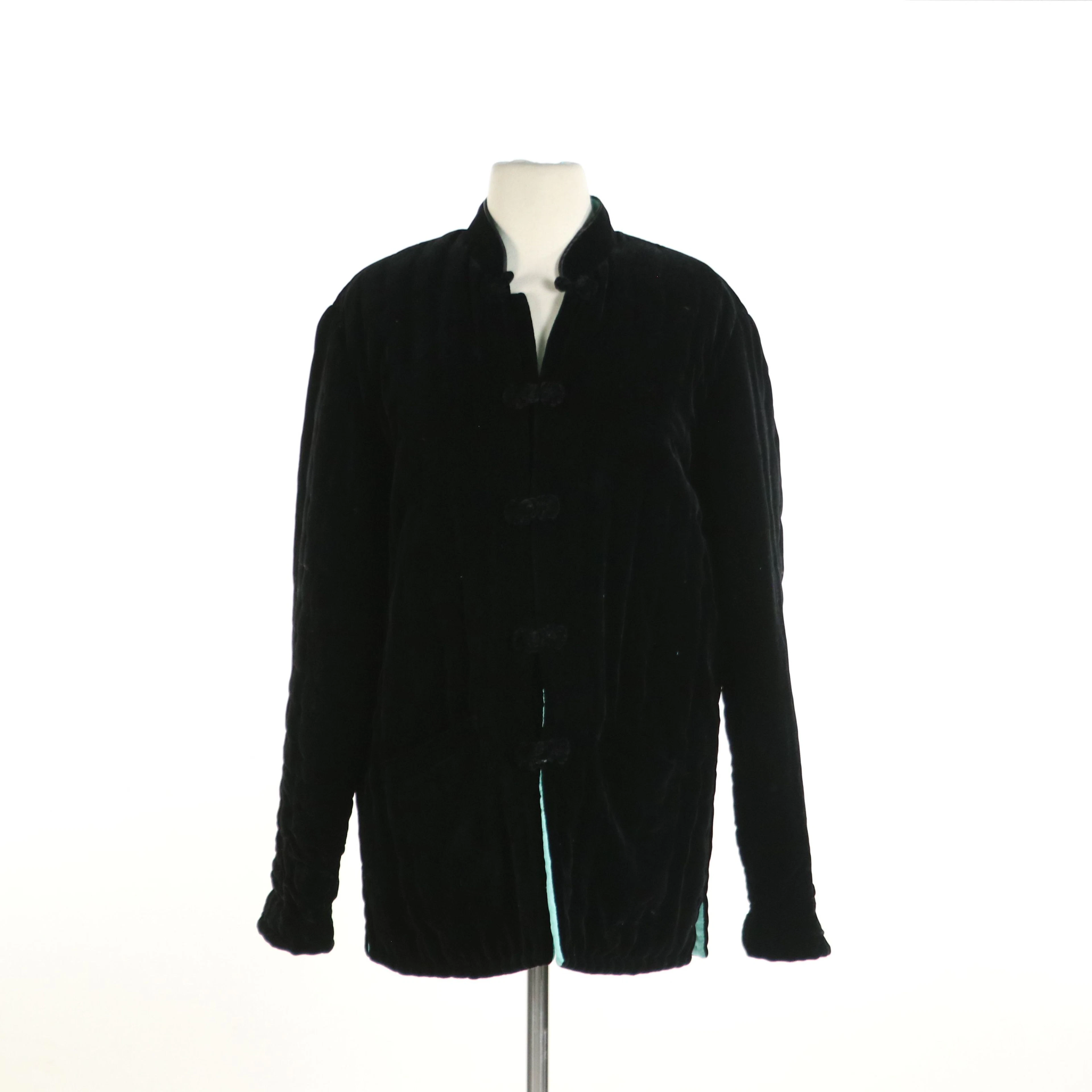 Indo-Chic Mandarin Collar Quilted Jacket in Velvet and Silk