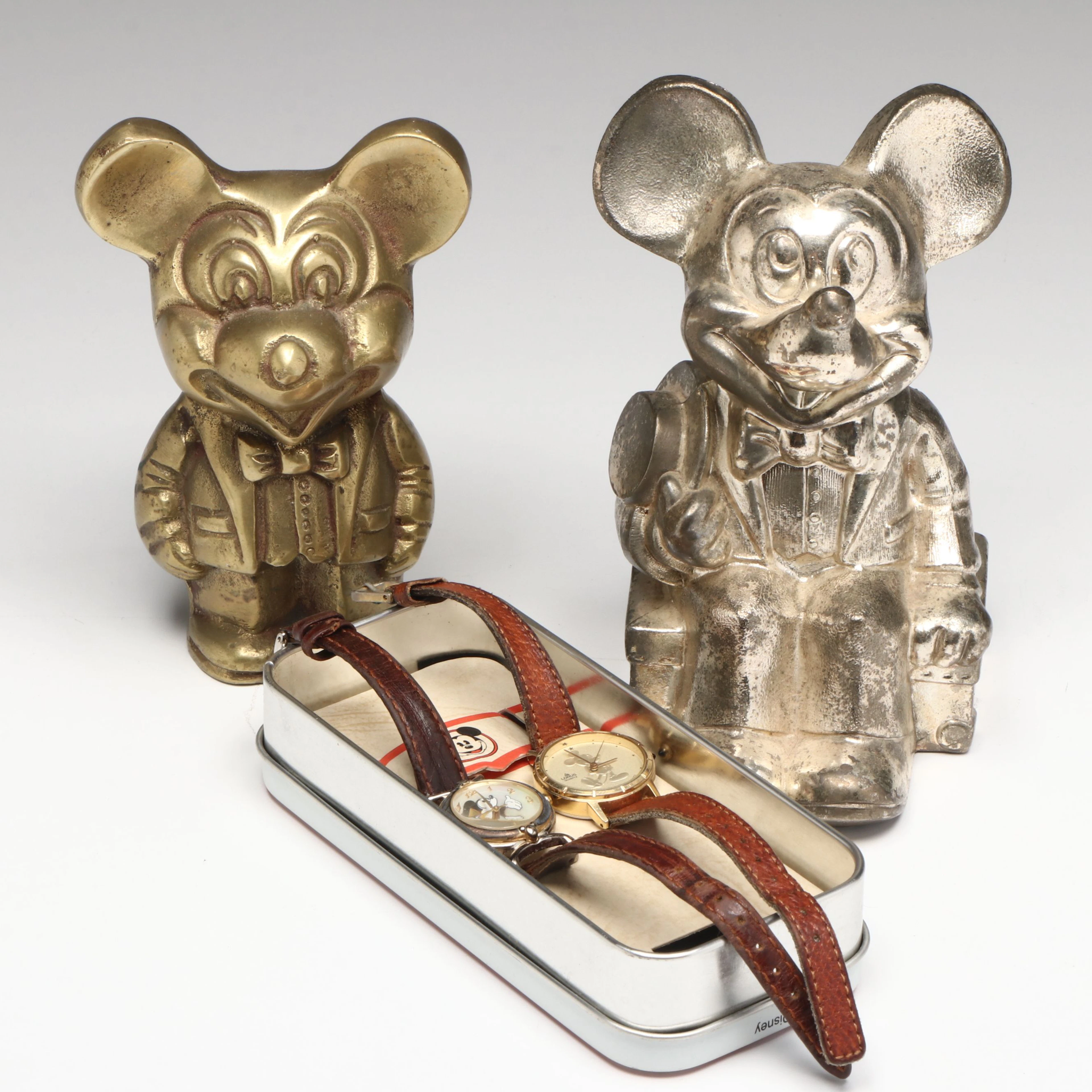 Walt Disney Collectible Watches with Mickey Mouse Bank and Figurine, Vintage