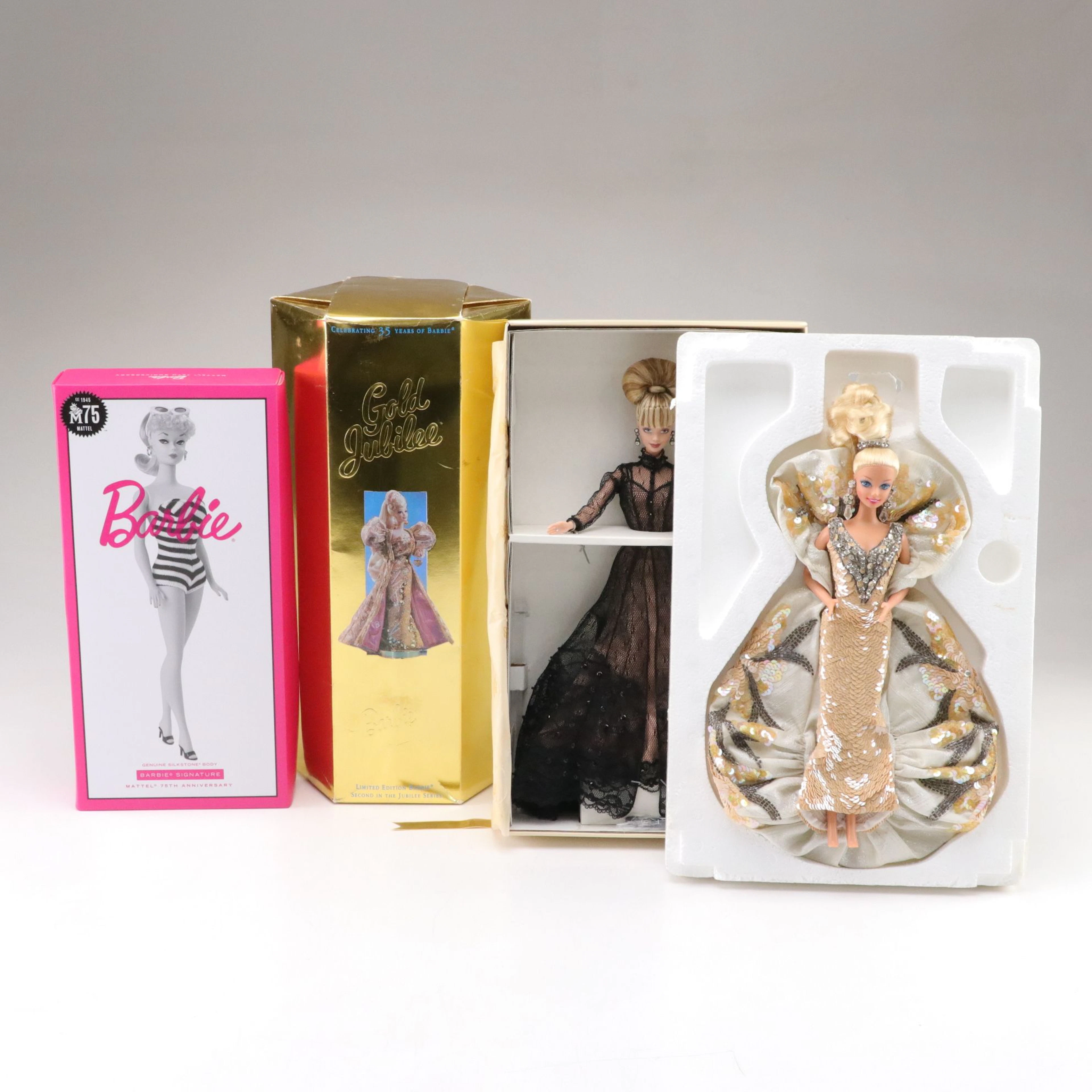 35th & 75th Anniversary Barbie Dolls with "Sheer Illusion", & "Platinum"