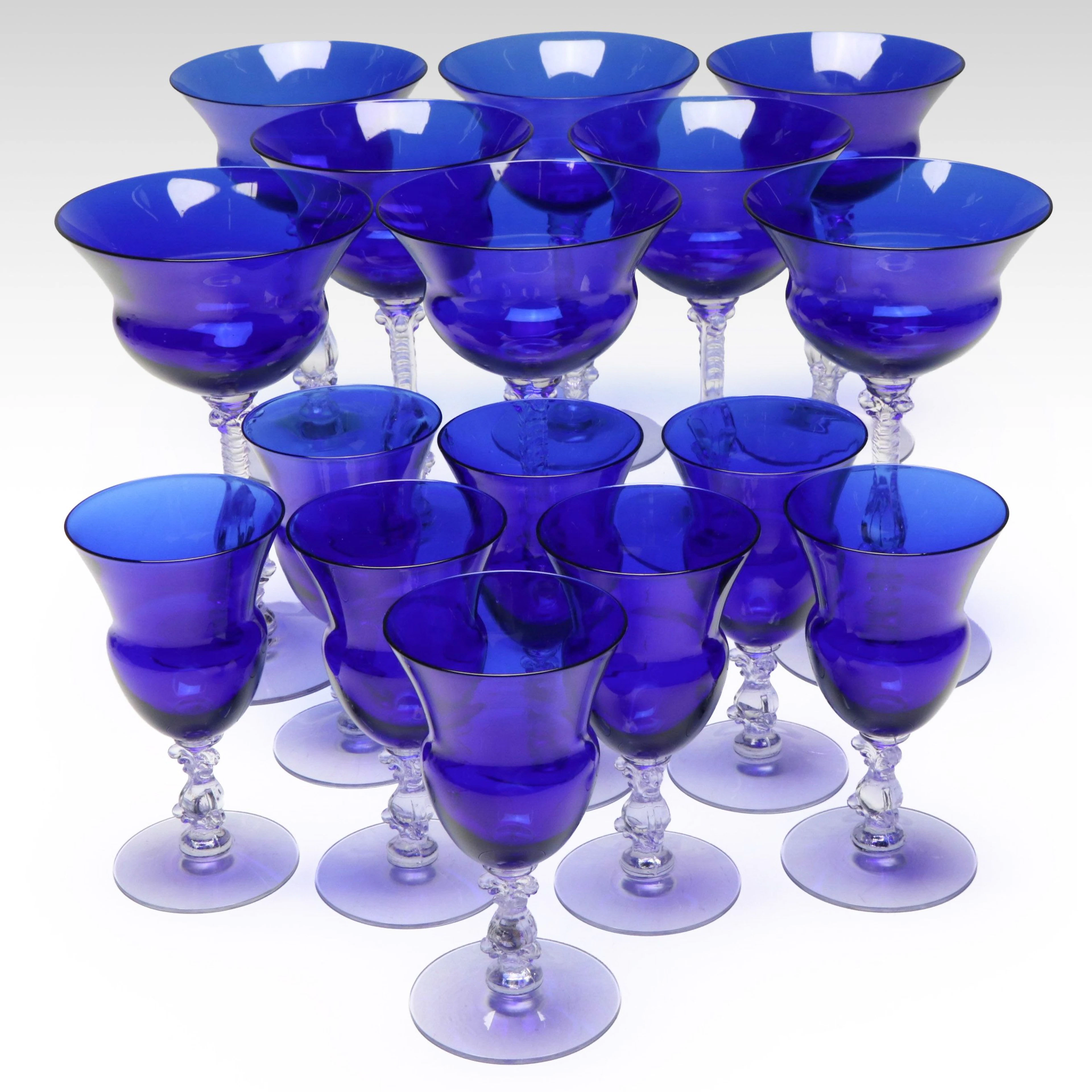 Cambridge "Royal Blue" Cobalt Glass Stemware, Mid-20th C.