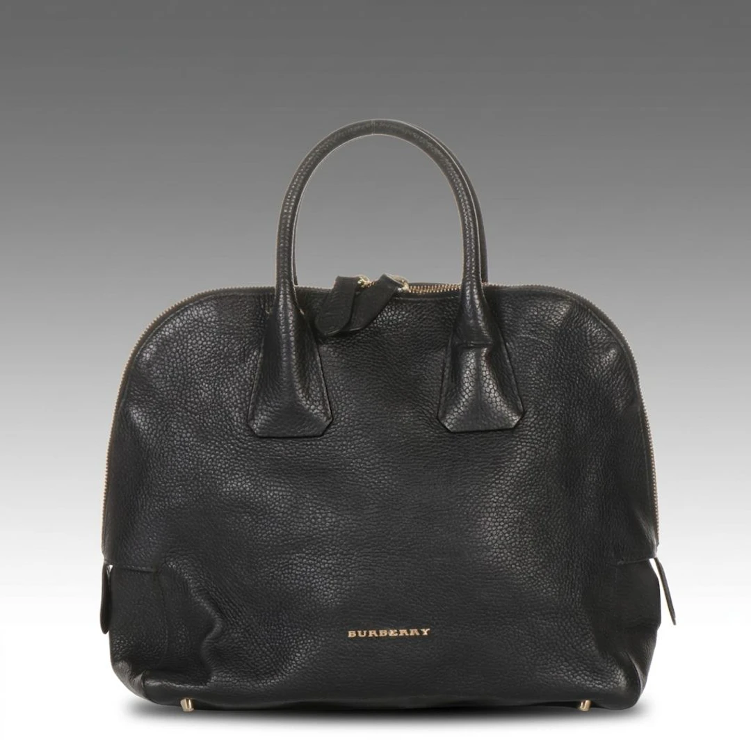 Burberry Greenwood Bowling Bag in Black Grained Leather