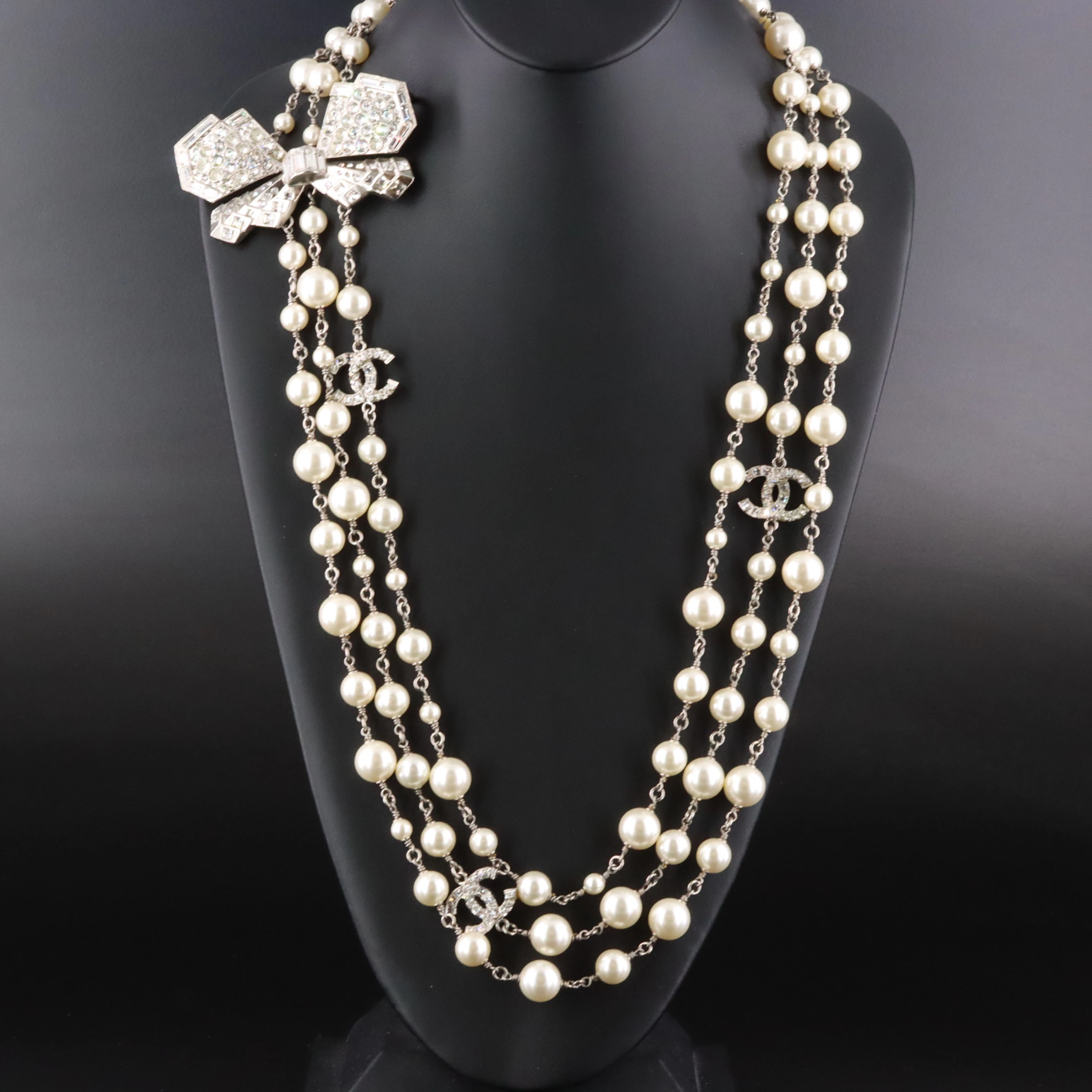 Chanel CC Glass Pearl and Strass Bow Necklace, 2014