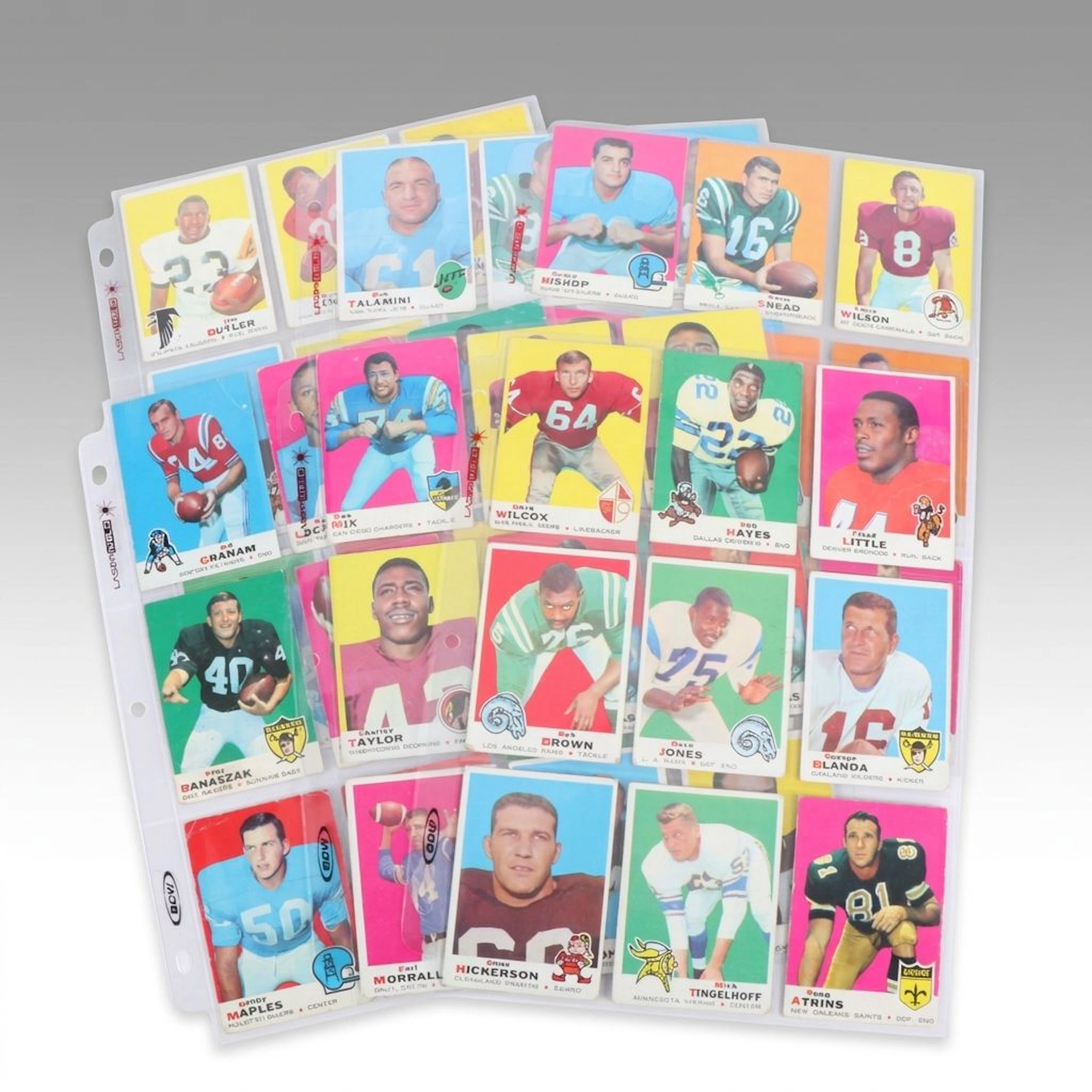 1969 Topps Football Cards with Bob Hayes, Floyd Little, and George Blanda