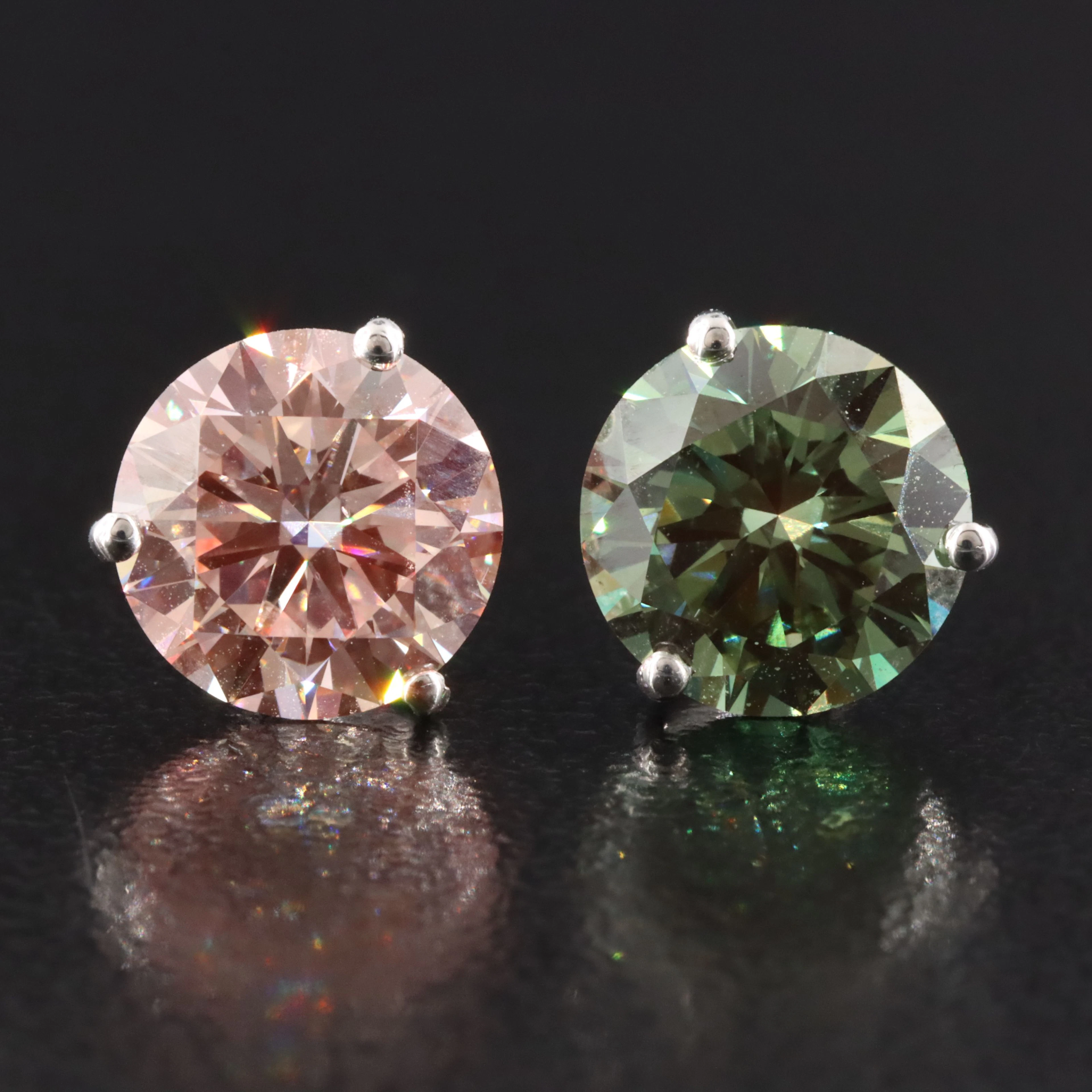 14K 3.90 CTW Lab Grown Fancy Vivid Green & Pink Diamond Earrings w/IGI Reports