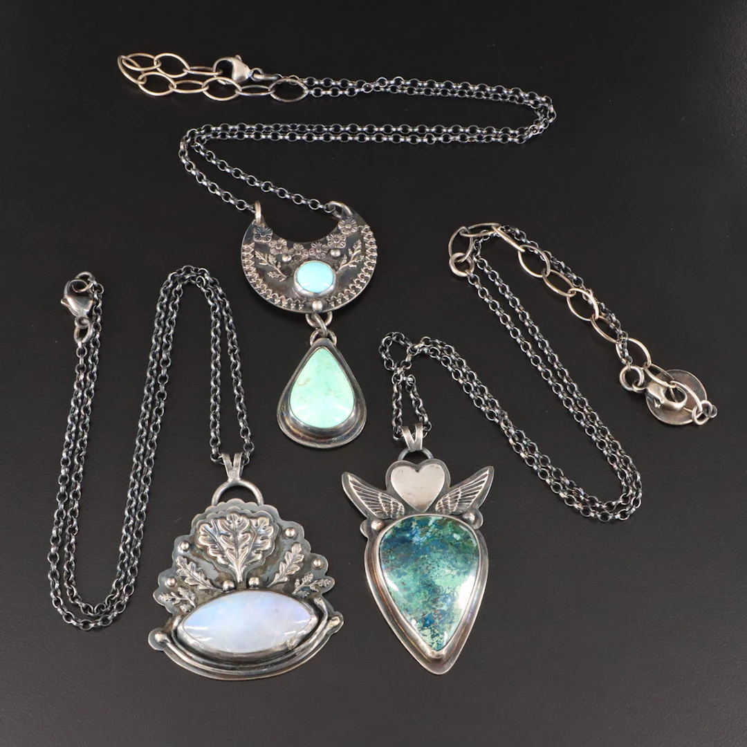 EON Designs Sterling Gemstone Necklaces Ft. Azurite, Moonstone and Variscite