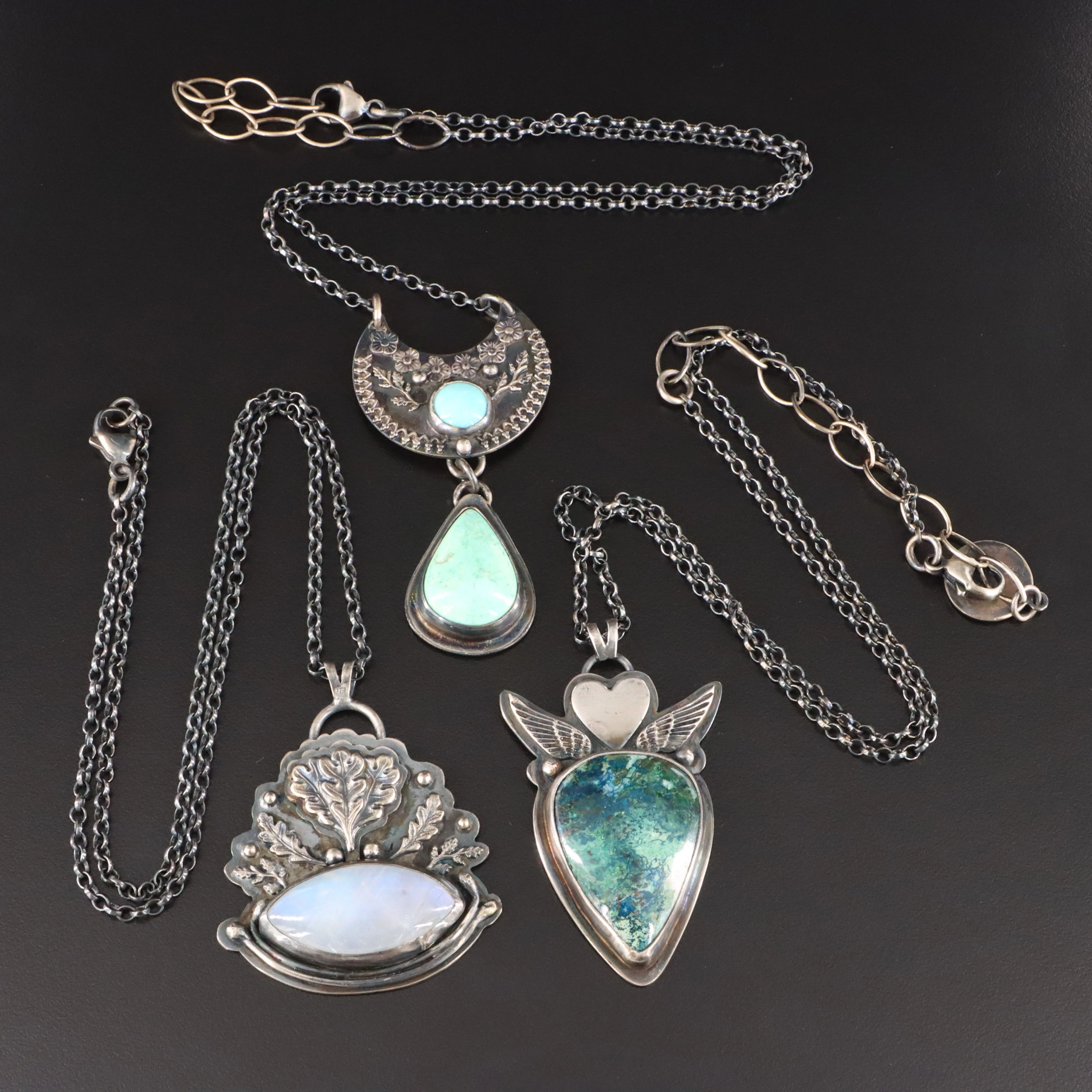 EON Designs Sterling Gemstone Necklaces Ft. Azurite, Moonstone and Variscite