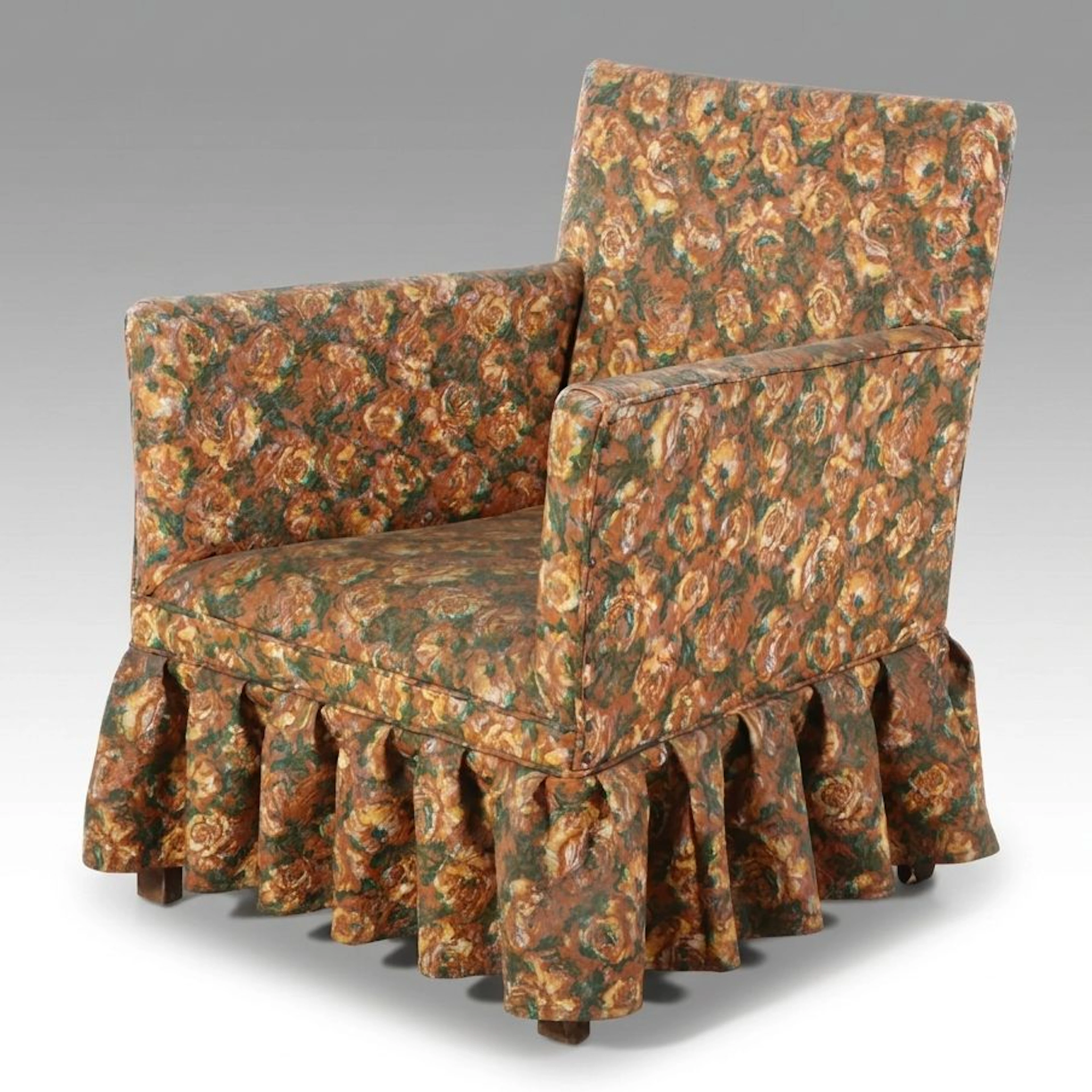 Vintage Skirted and Floral Upholstered Armchair, Late 20th Century