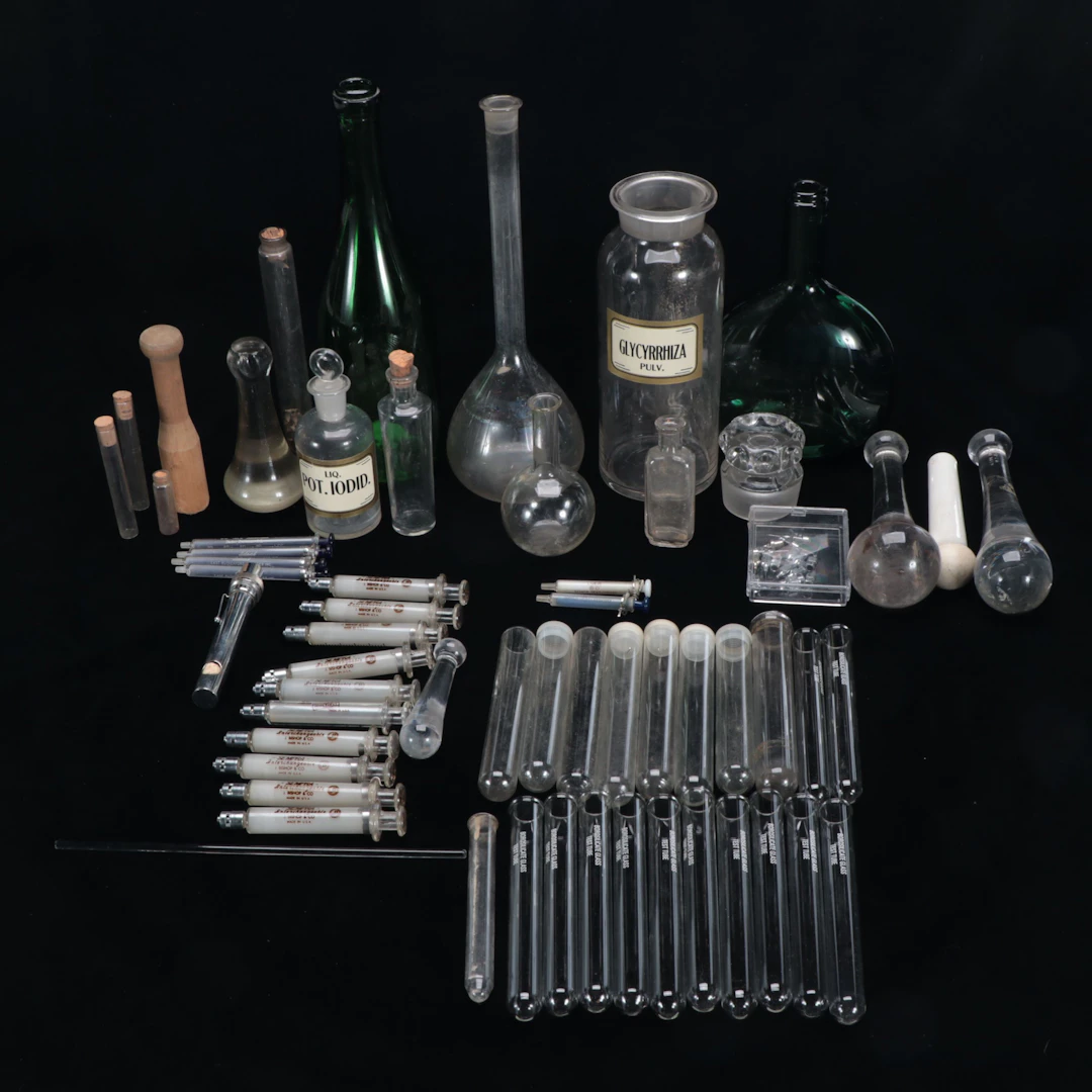 Vintage Glass Test Tubes, Syringes, Flasks and More Scientific Glassware
