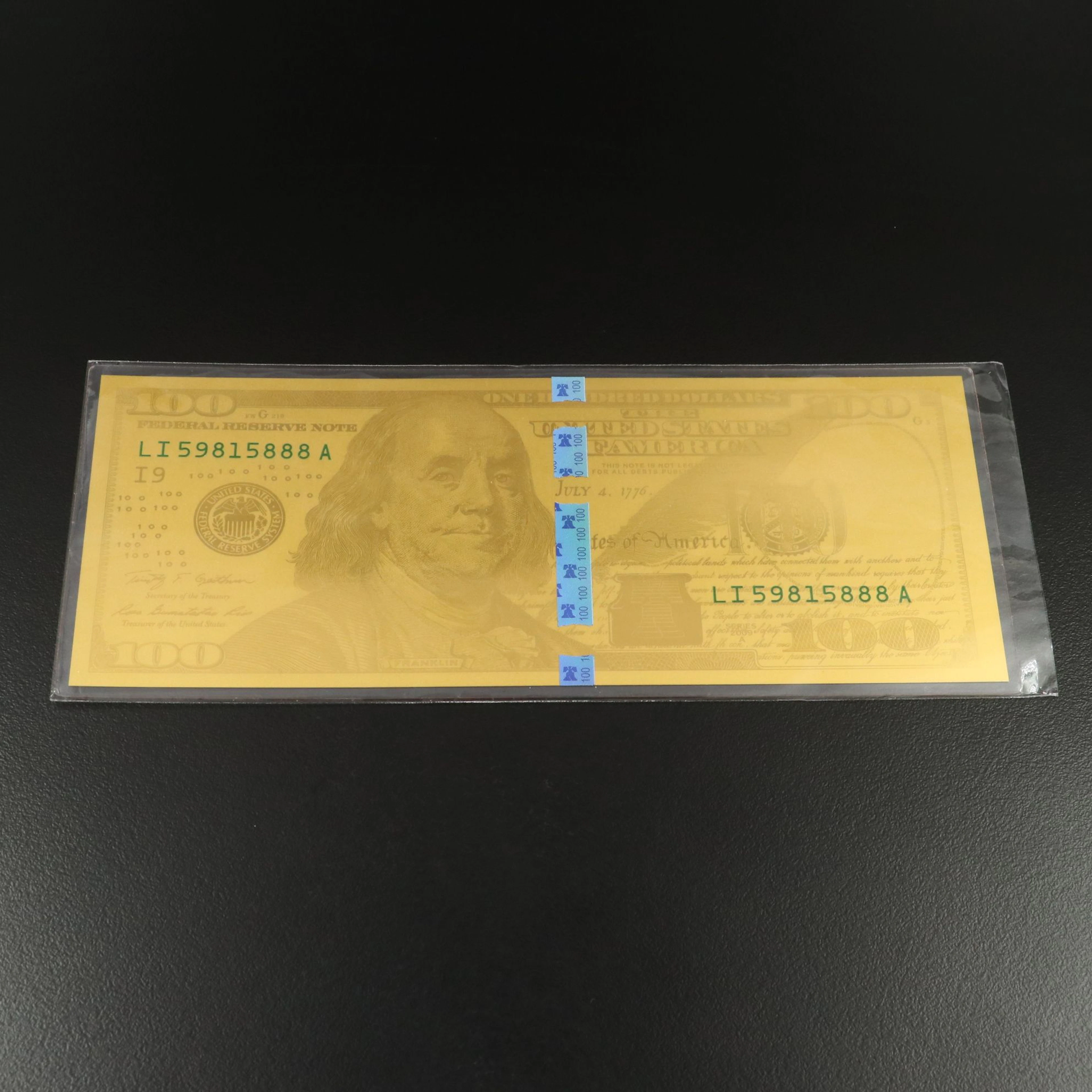 Gold-Infused $100 Federal Reserve Note Replica, 1-Gram of Fine Gold