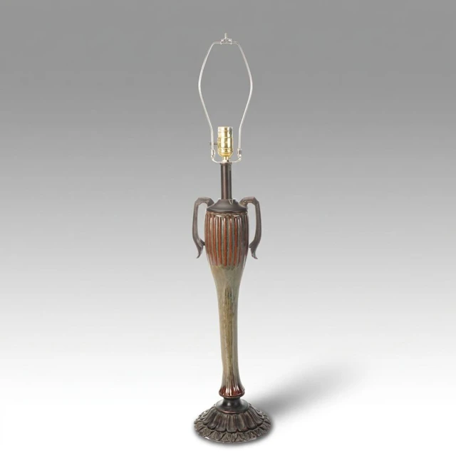 Ribbed Ceramic and Bronzed Metal Urn Table Lamp