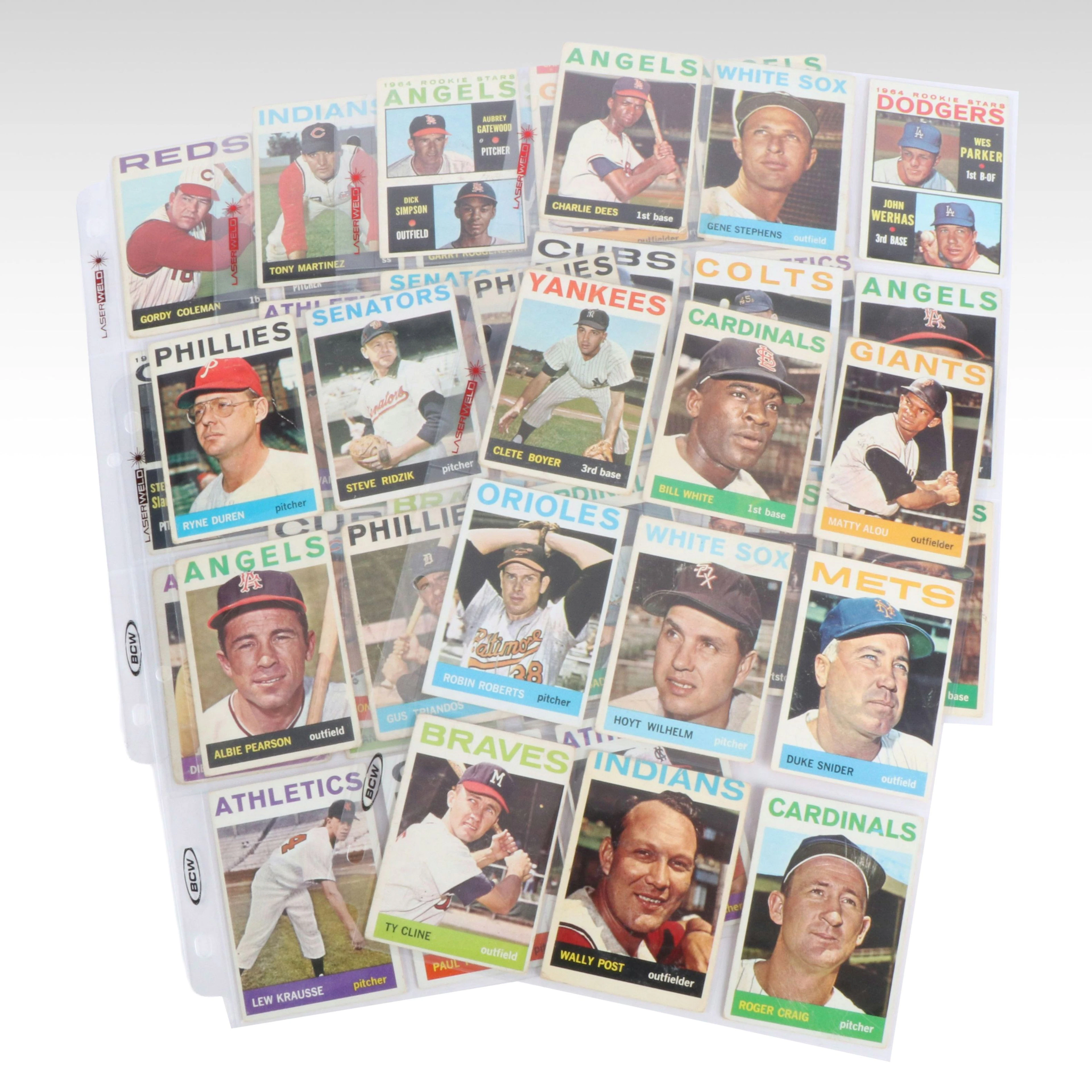 1964 Topps Baseball Cards with Duke Snider, Robin Roberts, and Hoyt Wilhelm