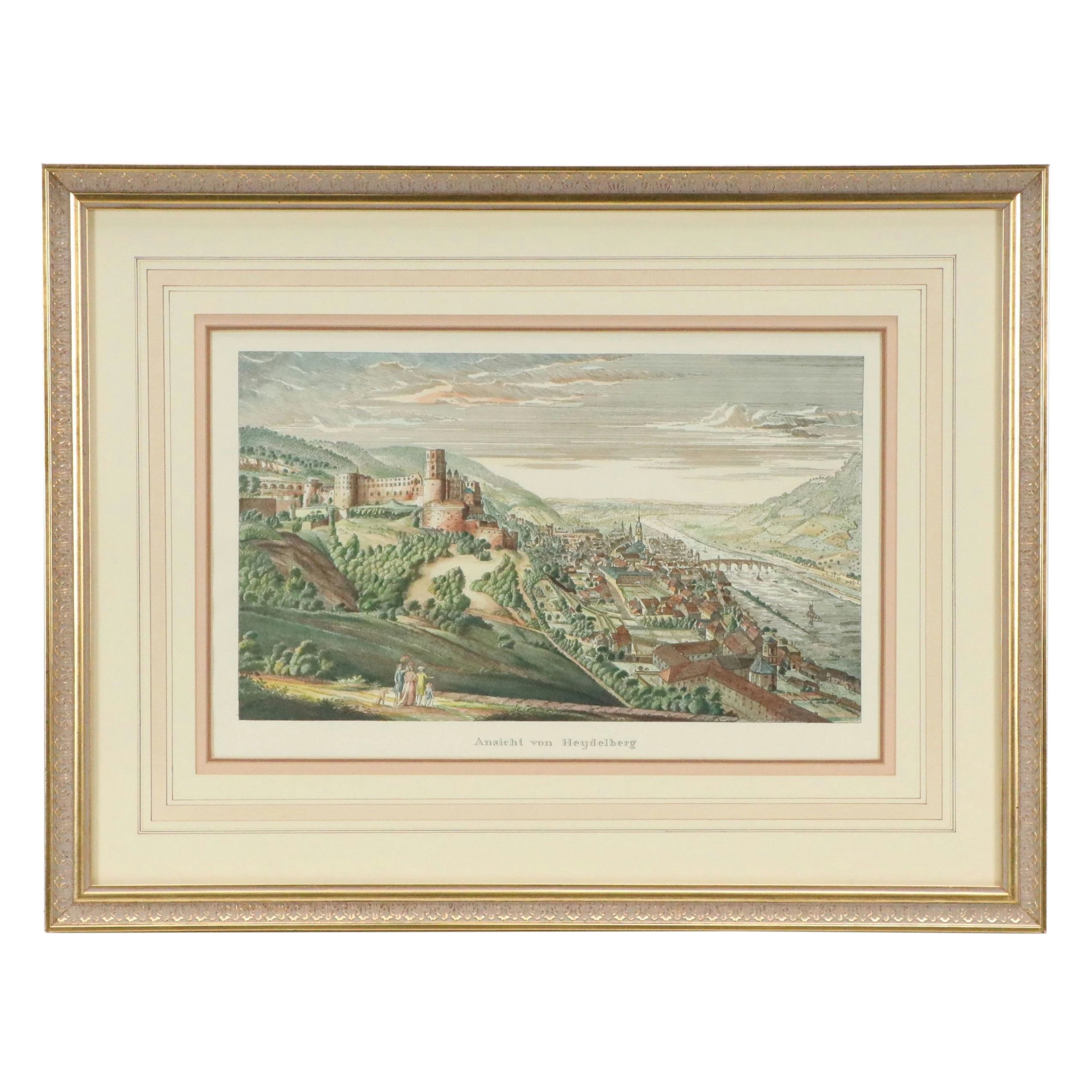 Color Lithograph After Ludwig Friedrich Foltz "Ansicht Von Heydelberg"