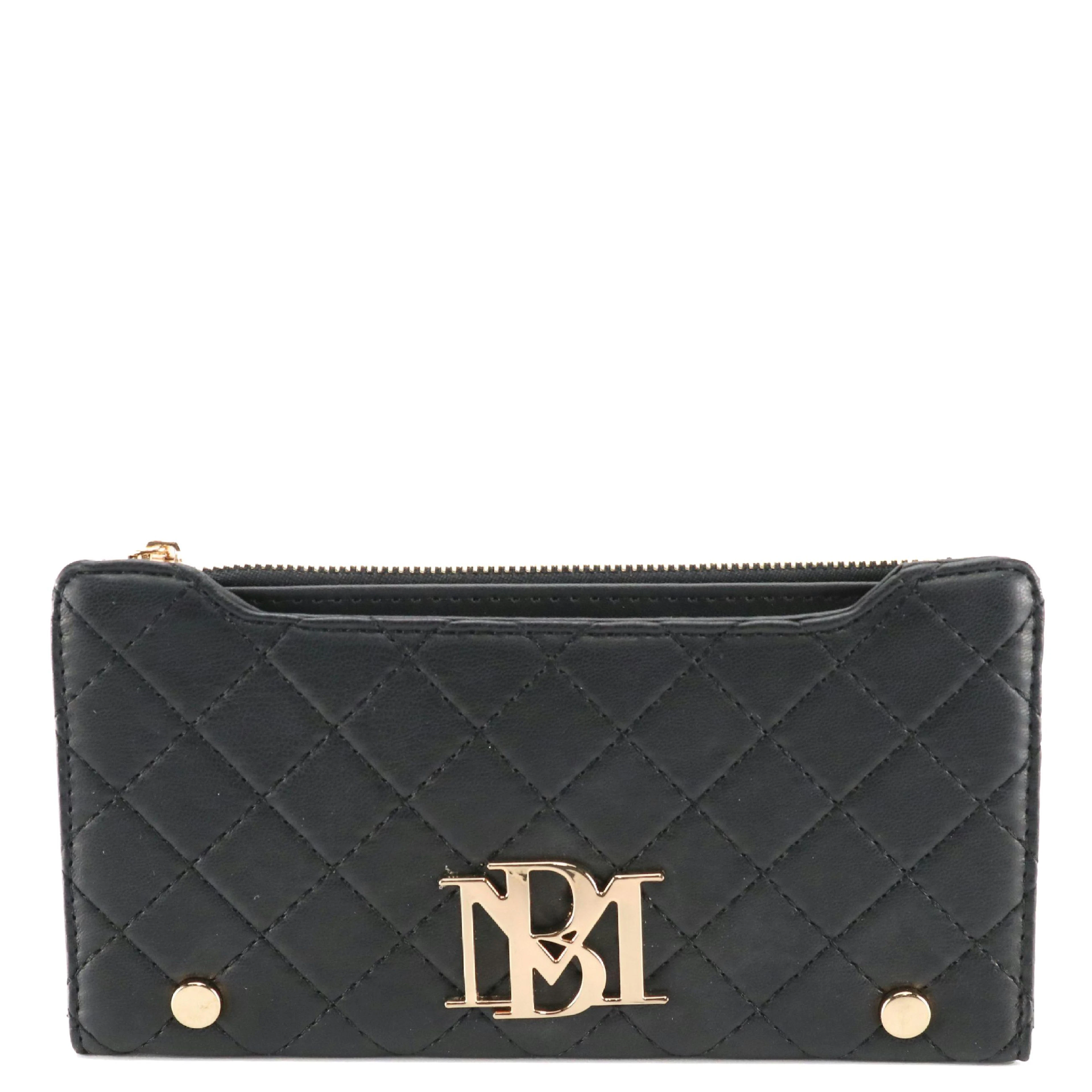 Badgley Mischka Long Card Wallet in Black Quilted Vegan Leather with Tags