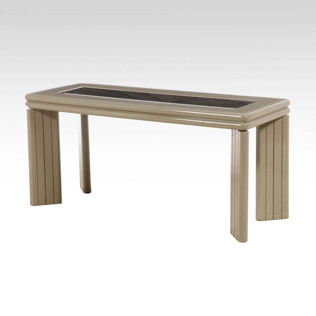 Postmodern Style Reeded Console Table with Glass Top, Late 20th Century