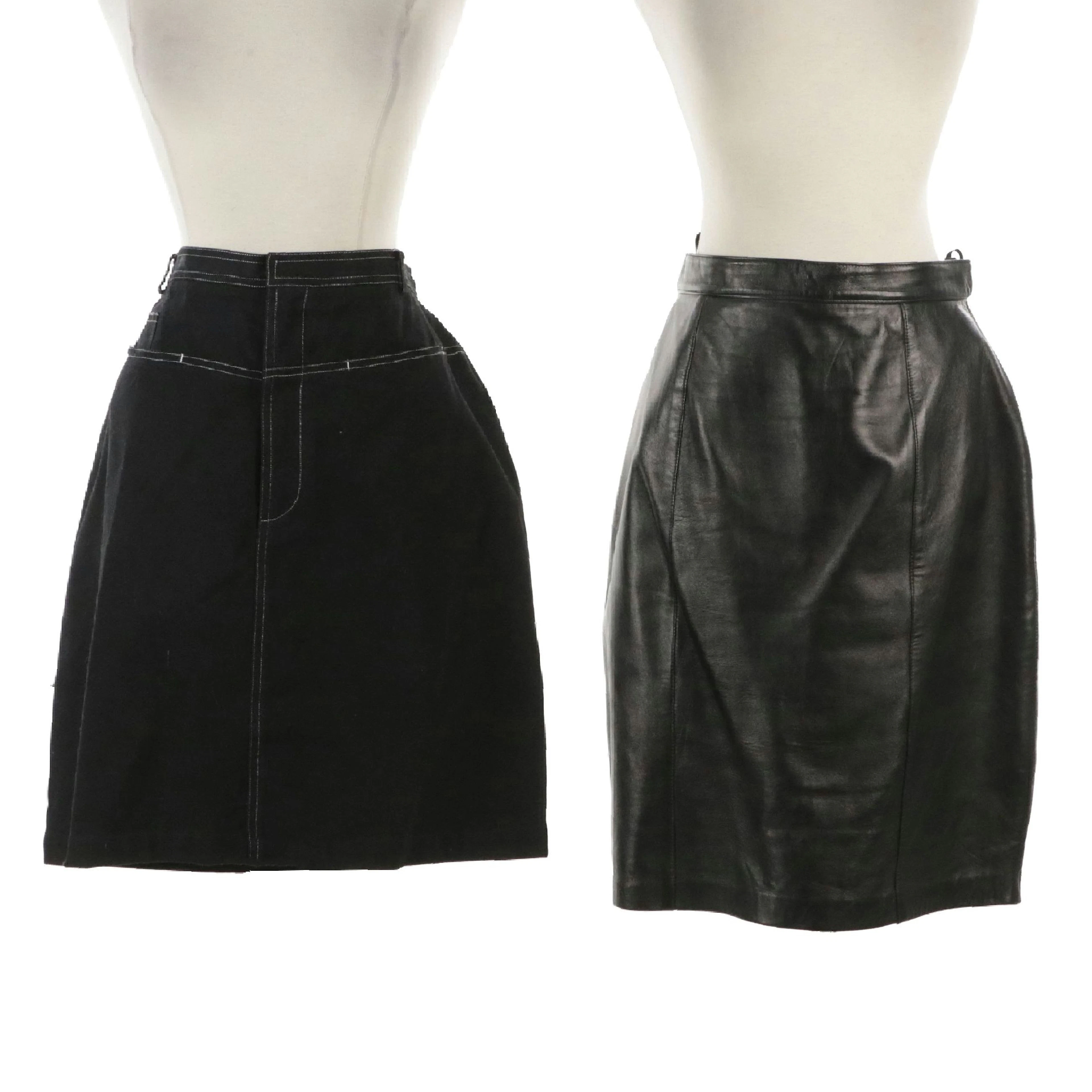St. John Collection Black Leather and Ellen Tracy Company Black Pencil Skirts