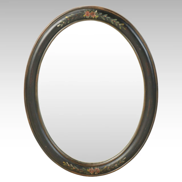 Victorian Style Floral Black Oval Wall Mirror