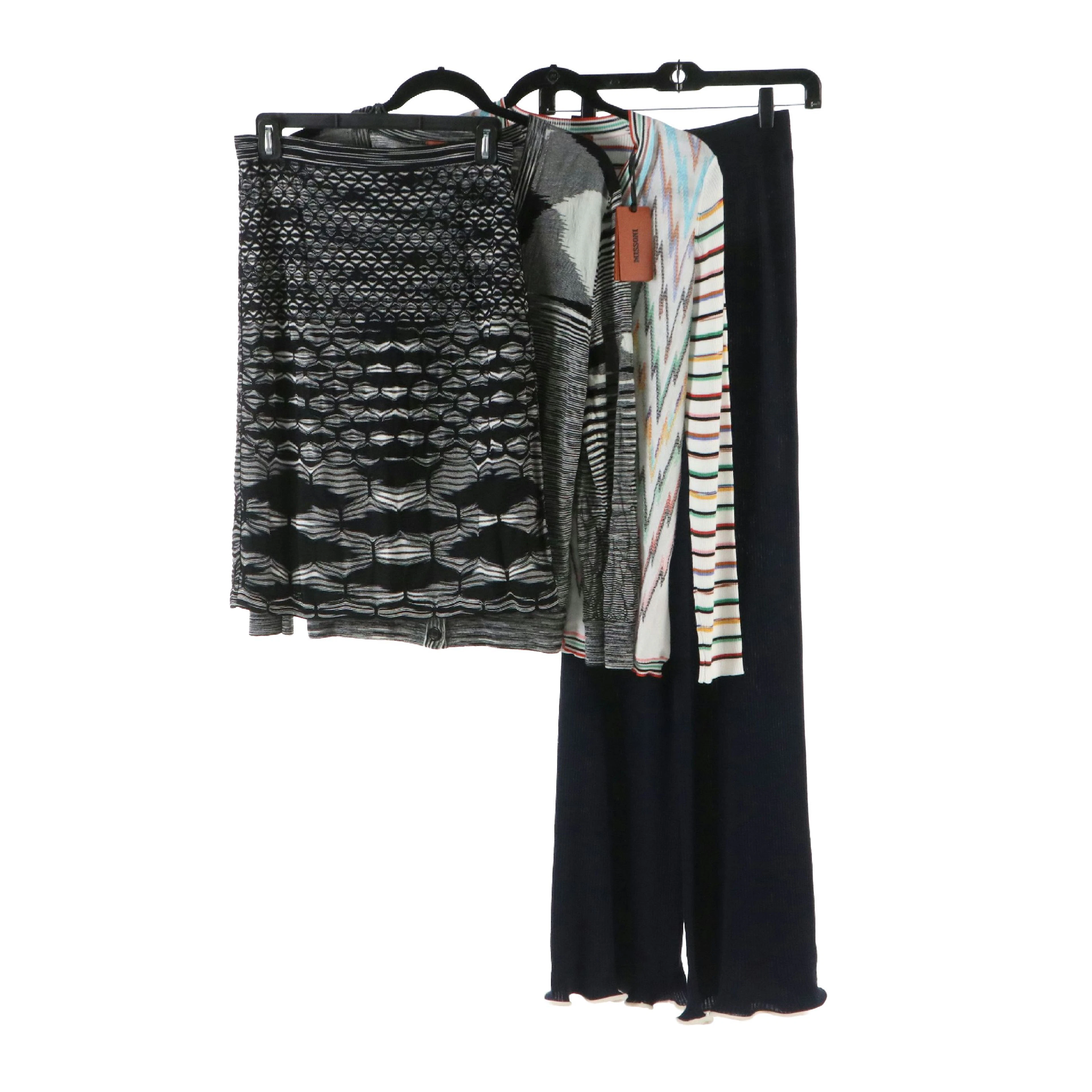 Stella McCartney Ribbed Wool Flared Pants with Missoni Cardigans and Skirt