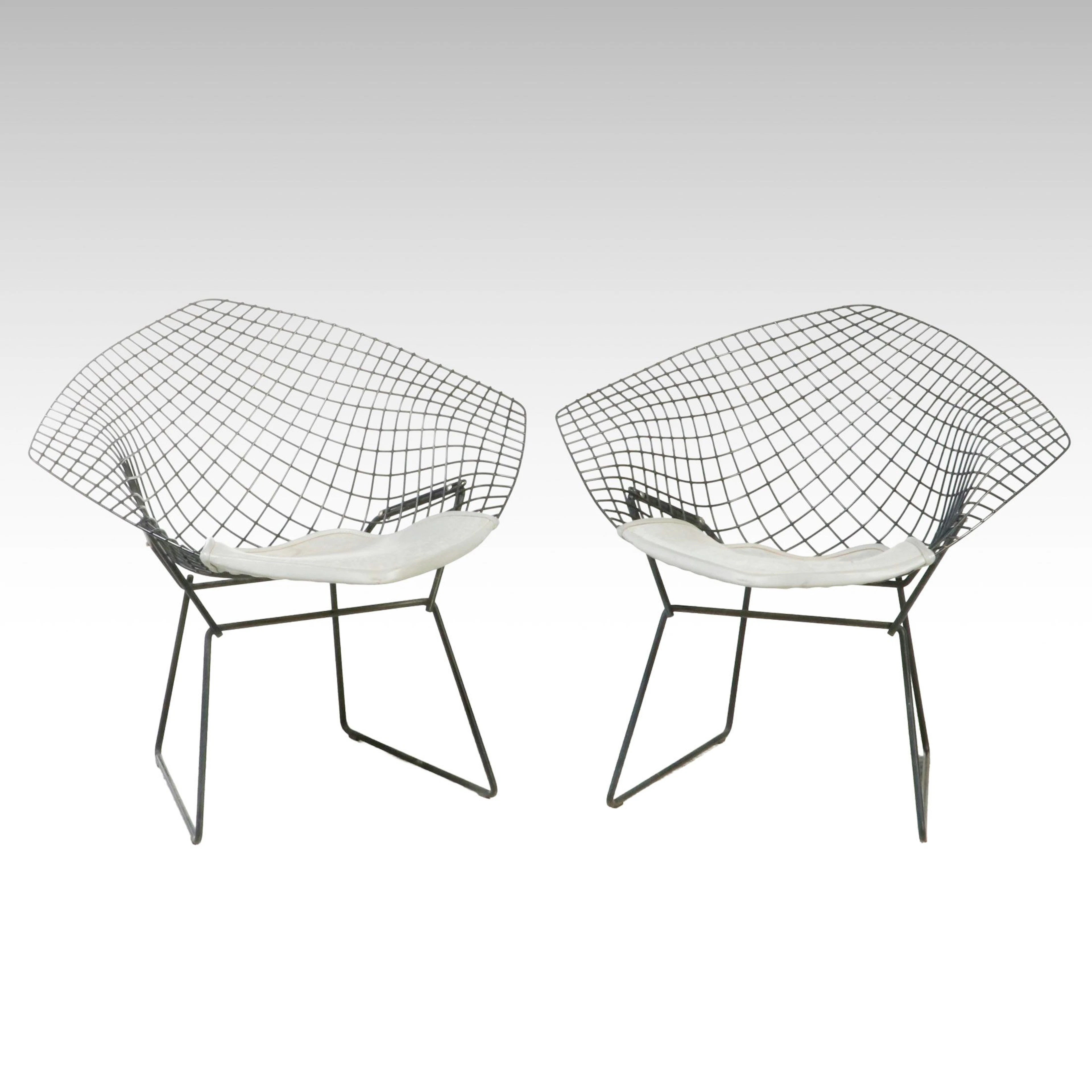 Pair of Harry Bertoia for Knoll "Diamond" Wire Grid Chairs with Seat Pads