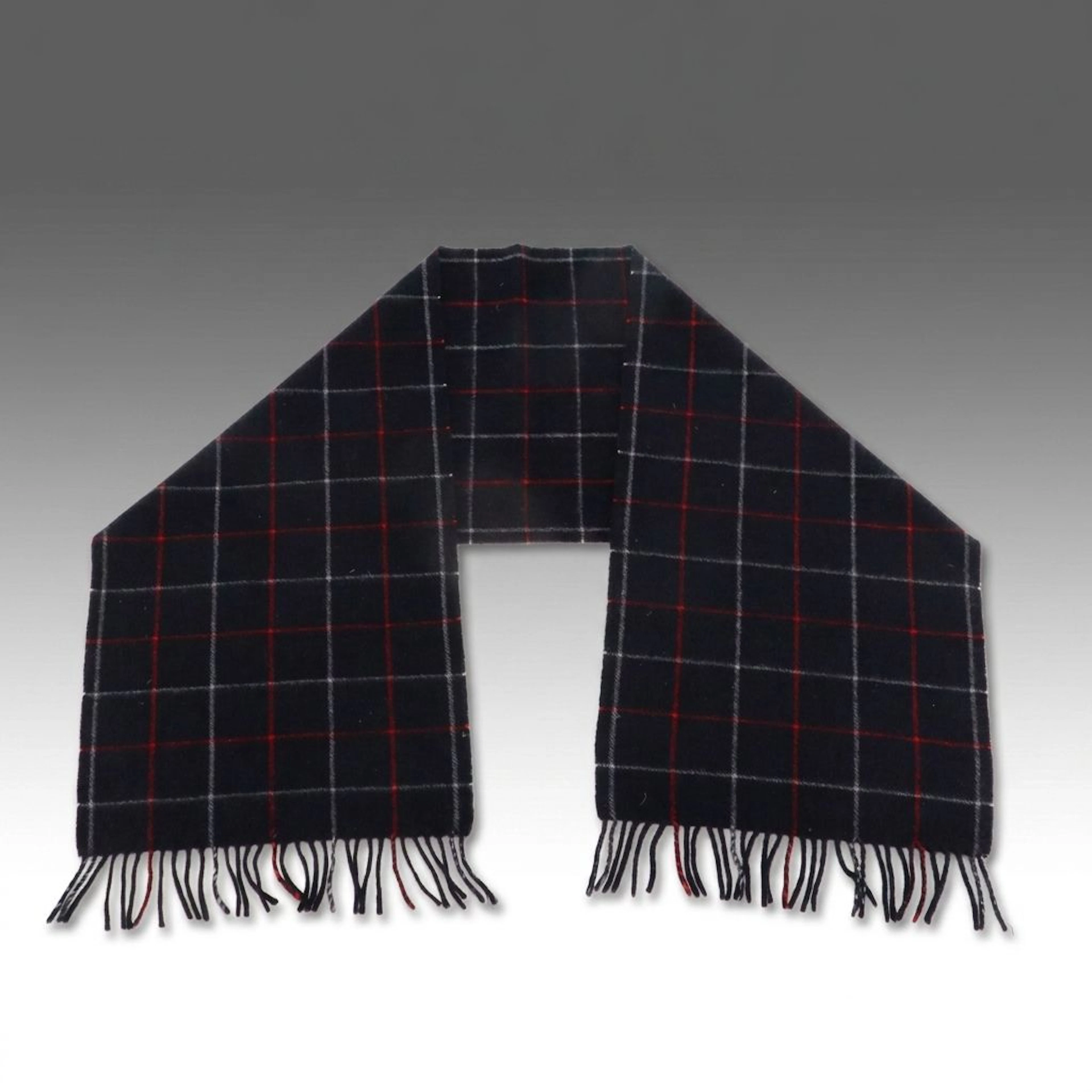 Burberrys of London Navy Blue Cashmere Check Fringe Scarf