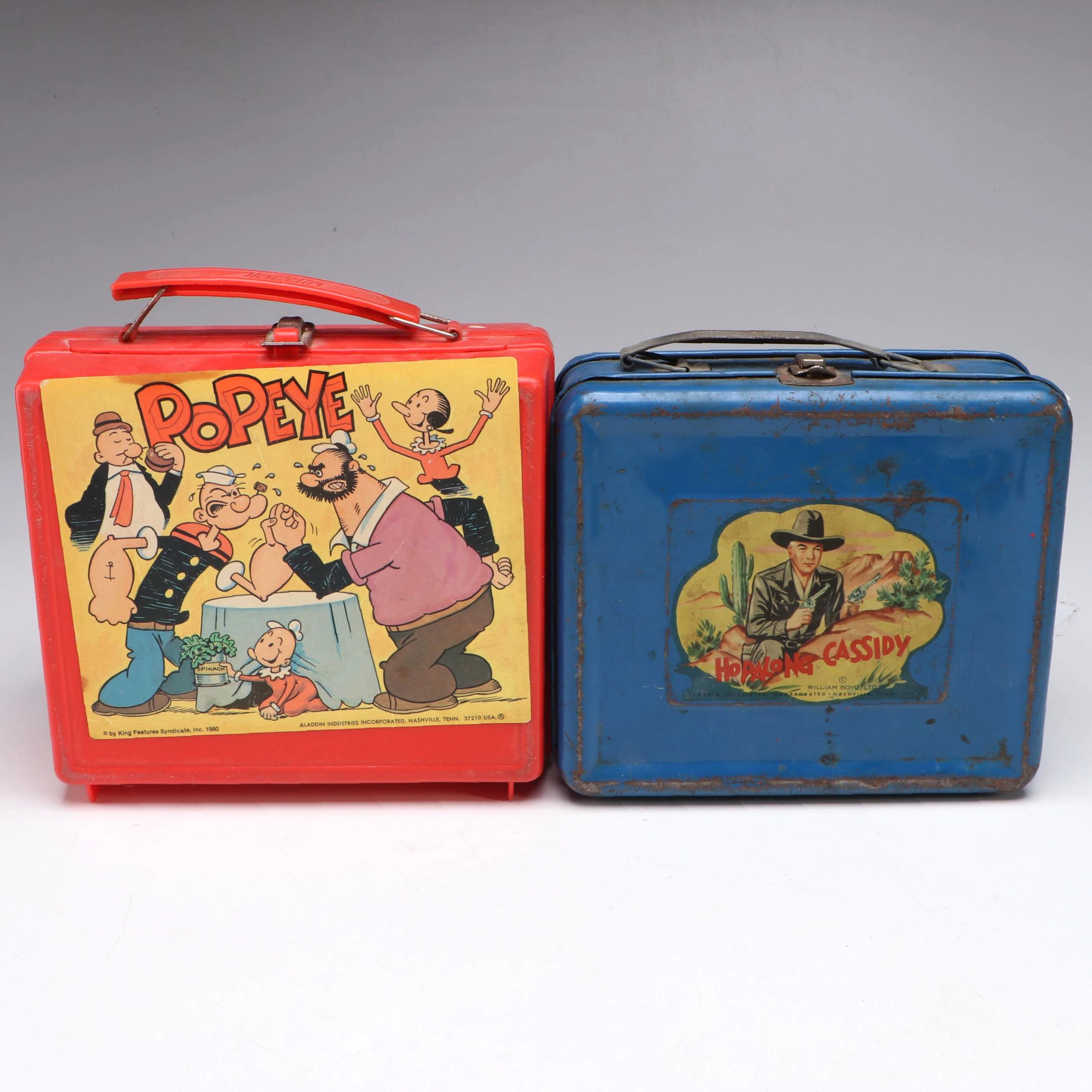 Aladdin Industries Metal "Hopalong Cassidy" and Plastic Popeye Lunchboxes