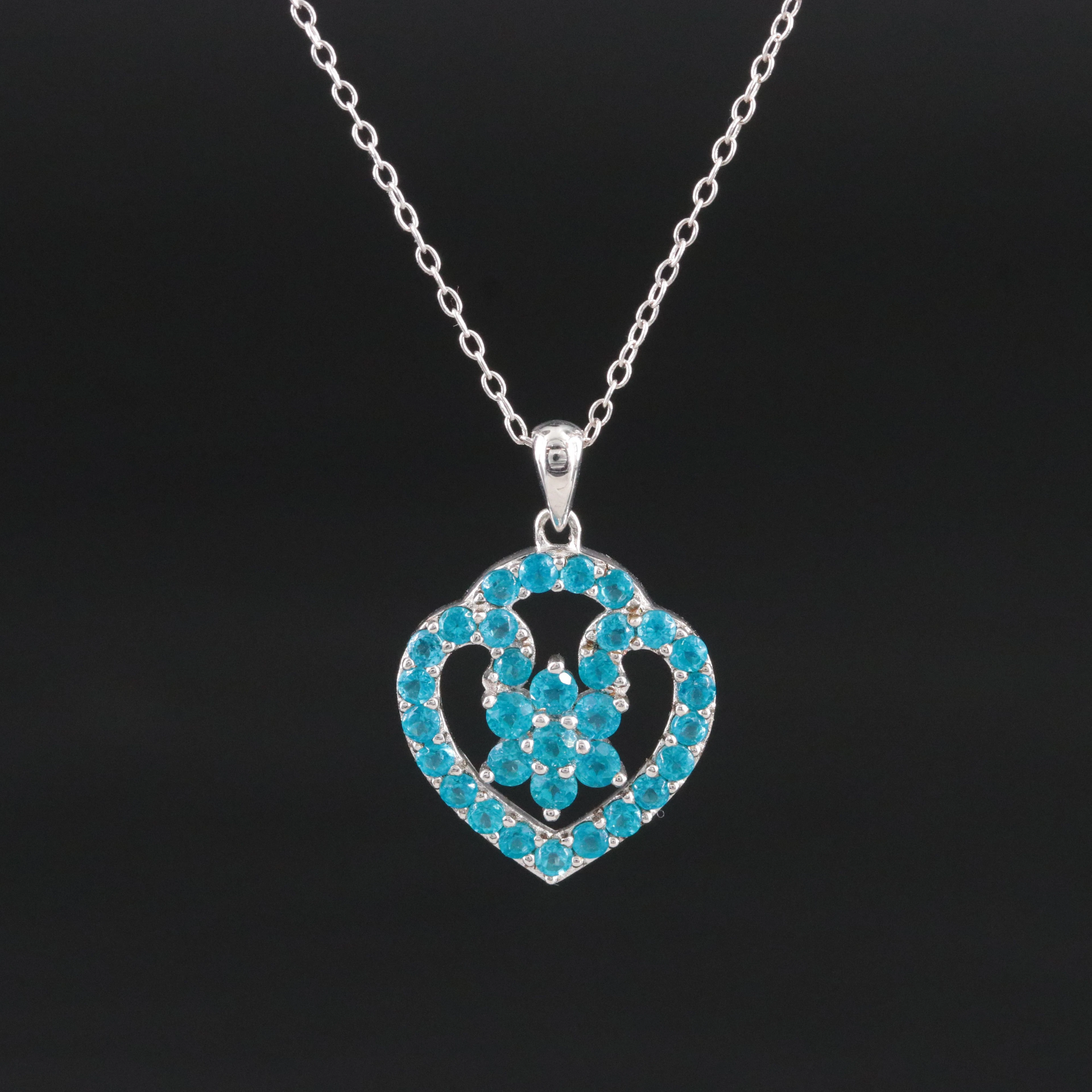 Sterling Apatite Heart Pendant Necklace