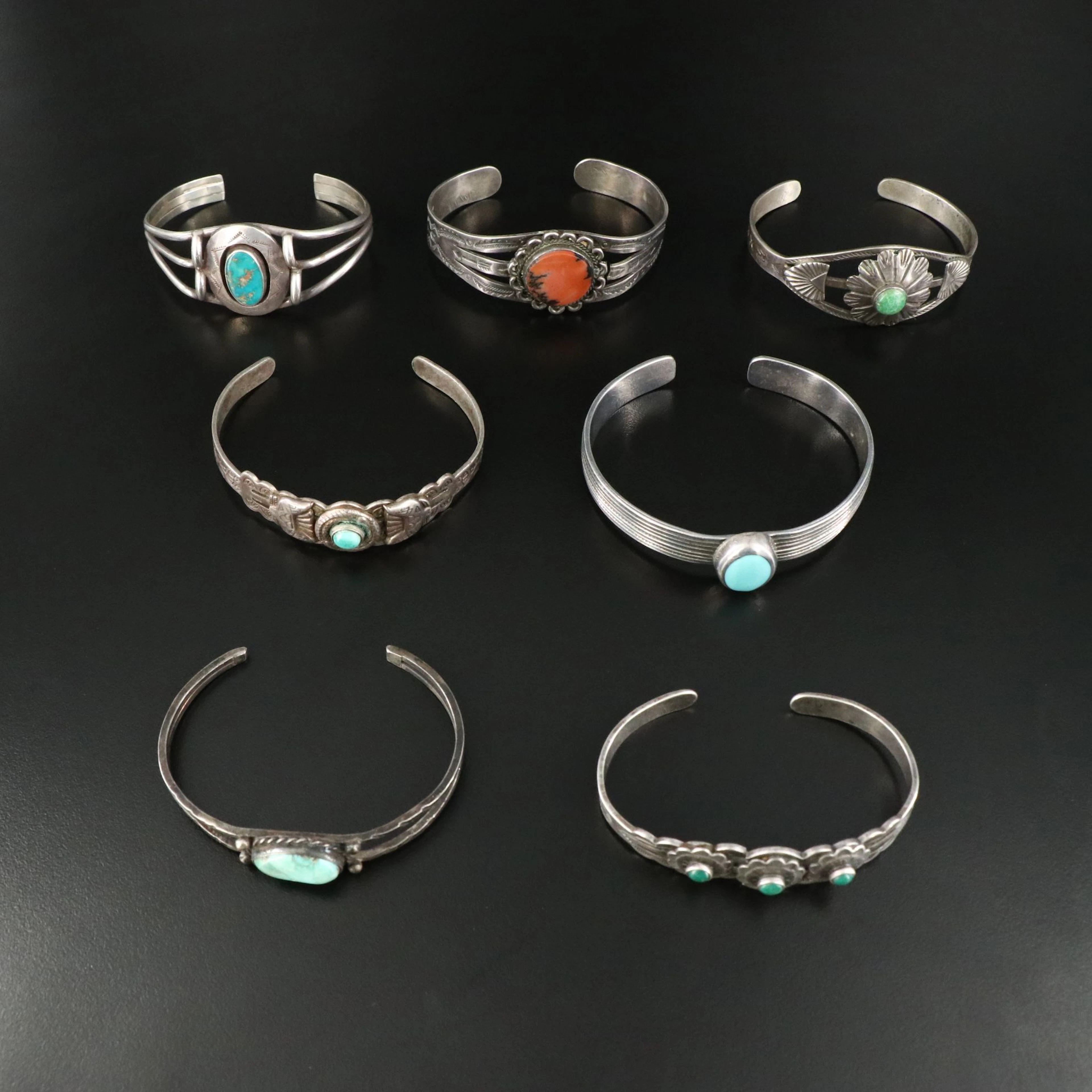Western Style Sterling Bracelet Collection Featuring Turquoise and Jasper
