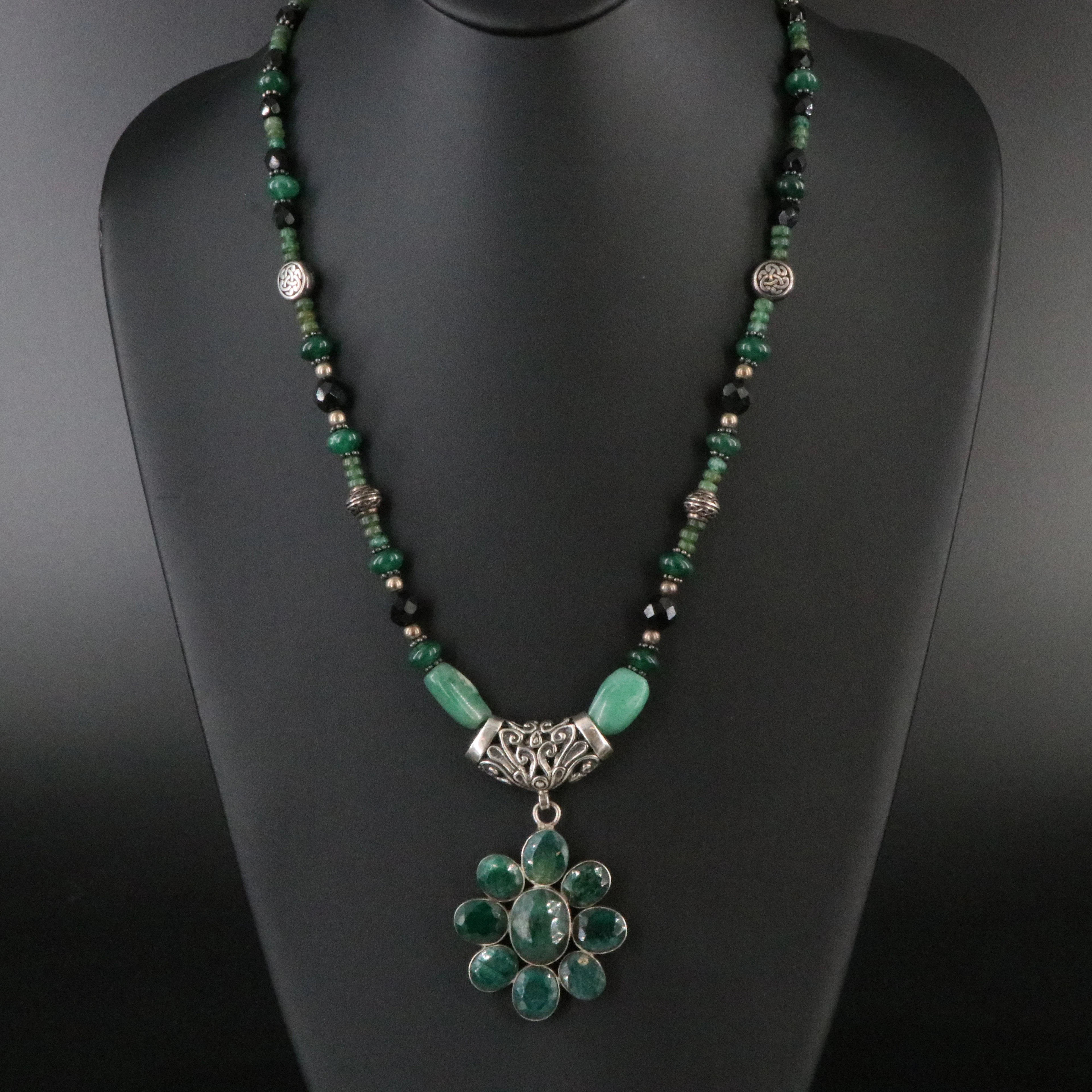 Sterling Kyanite and Aventurine Pendant and Bead Necklace