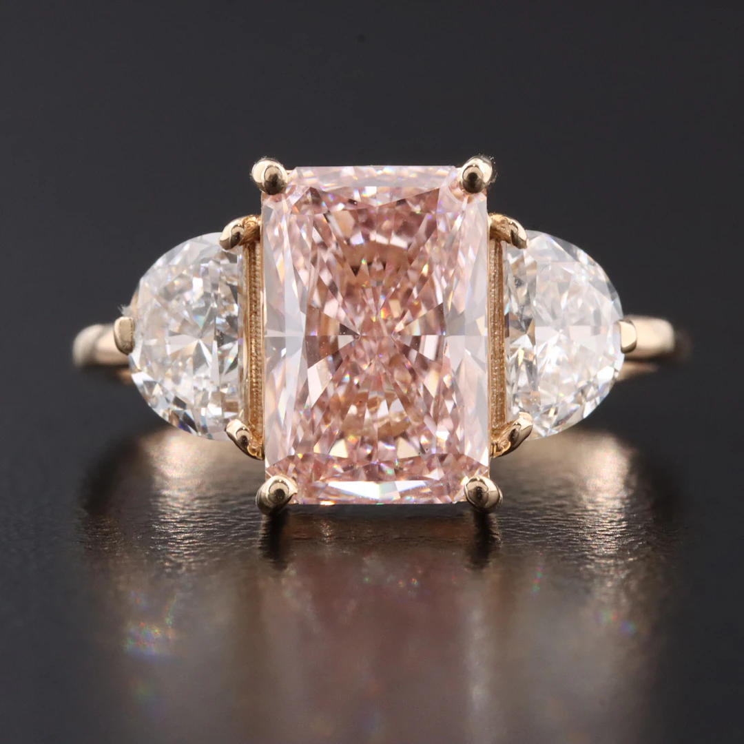 14K 3.73 CTW Lab Grown Diamond Ring with Fancy Intense Pink Center & IGI Report