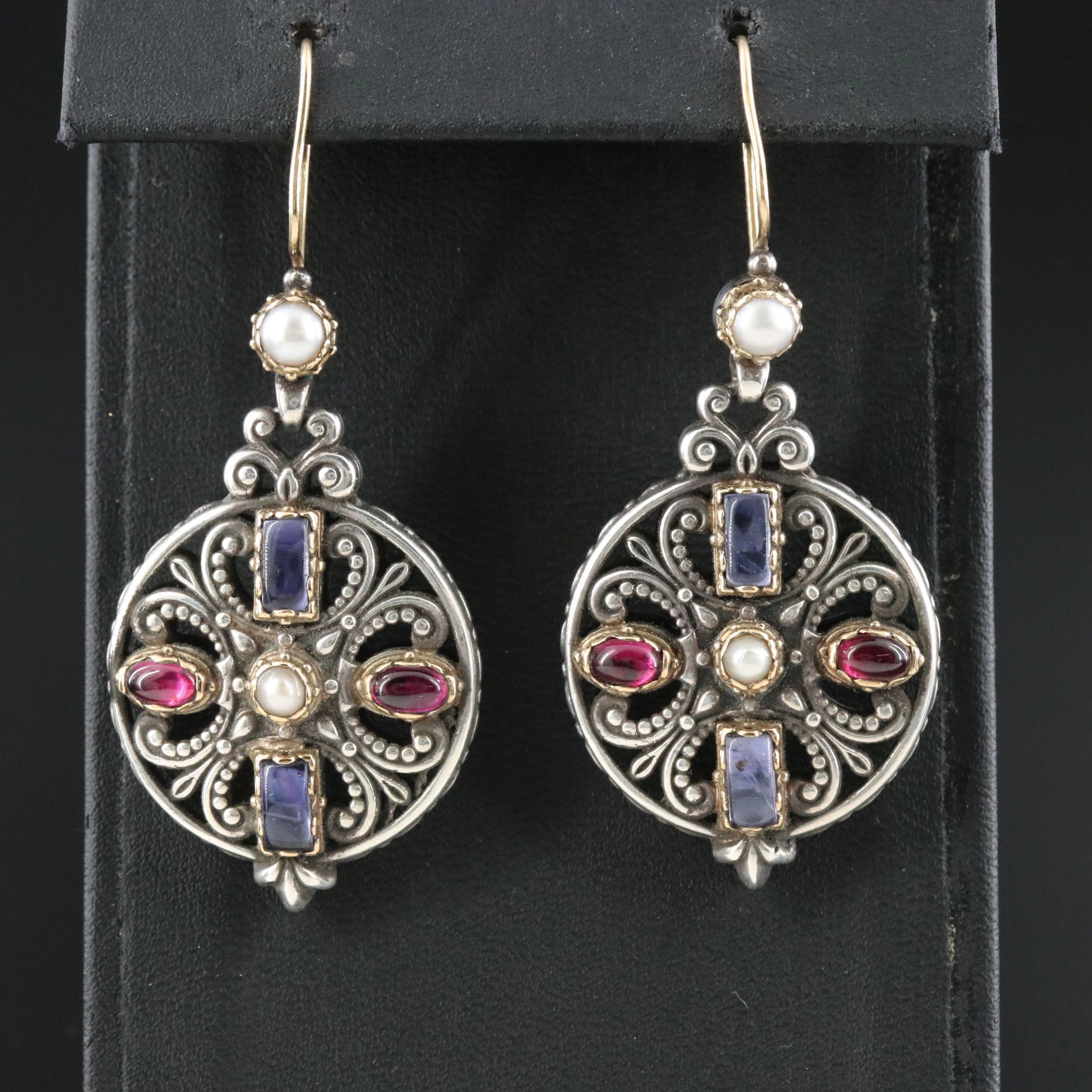 Konstantino Sterling and Gemstone Scrolled Round Drop Earrings with 18K Accents